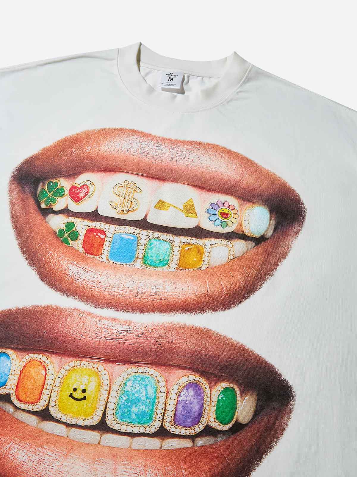 Iridescent Gem Grills Lip Print Boxy oversized T-shirt