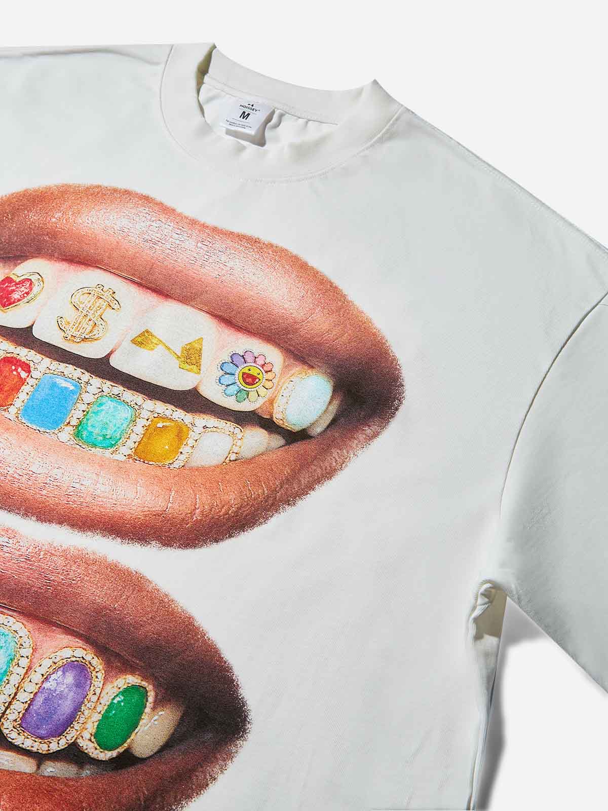 Iridescent Gem Grills Lip Print Boxy oversized T-shirt