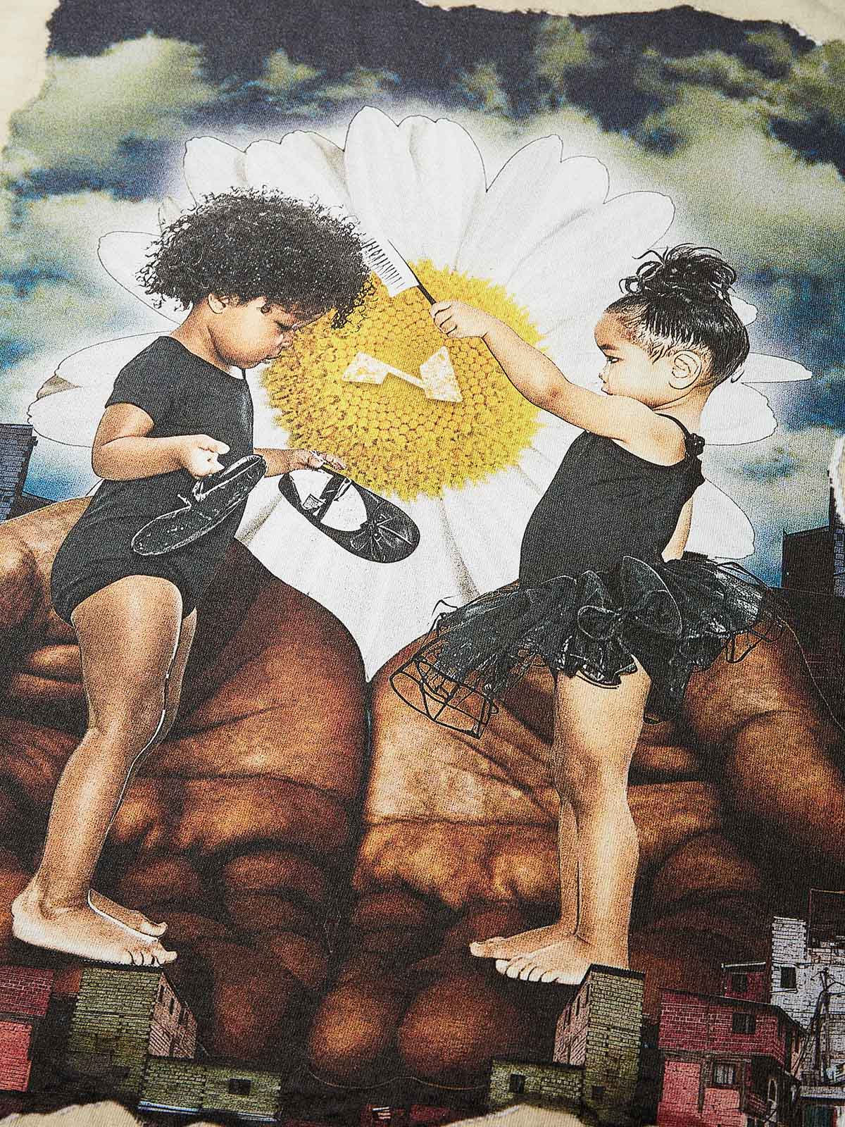 Childlike Whimsy Collage Washed Print T-Shirt