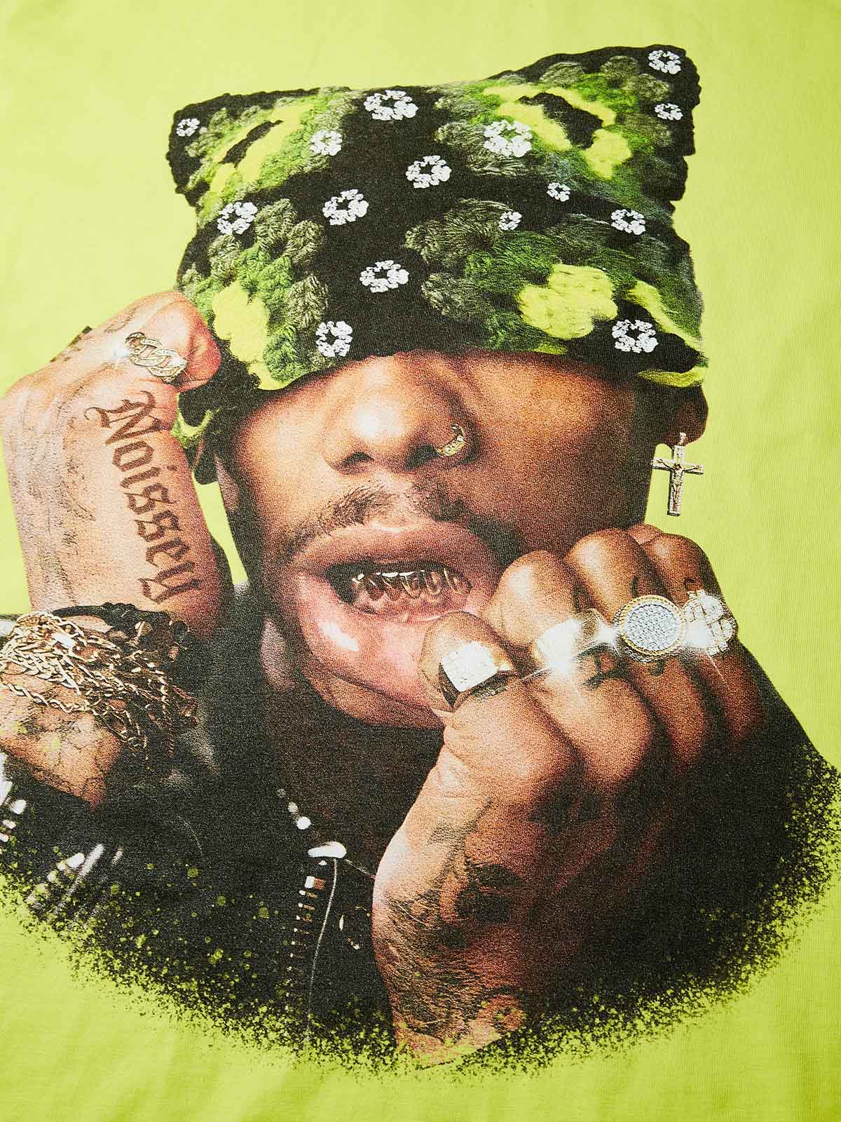 Fluorescent Green Cat Ear Hat Print T-Shirt