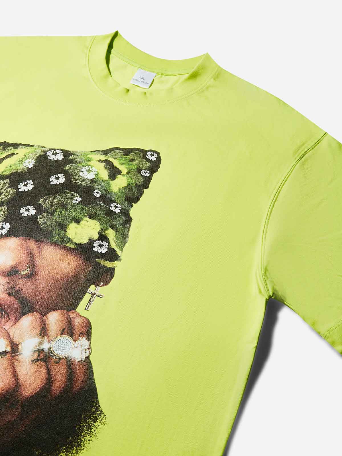 Fluorescent Green Cat Ear Hat Print T-Shirt