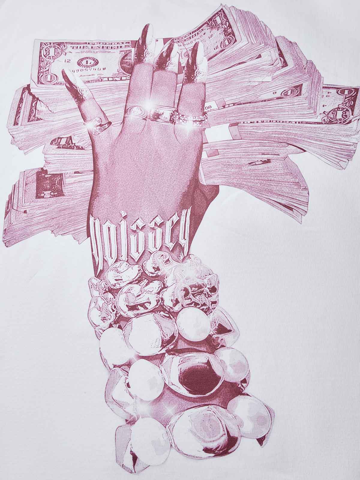 Boxy Oversized T-shirt with Money-Holding Nail Art Hand Print