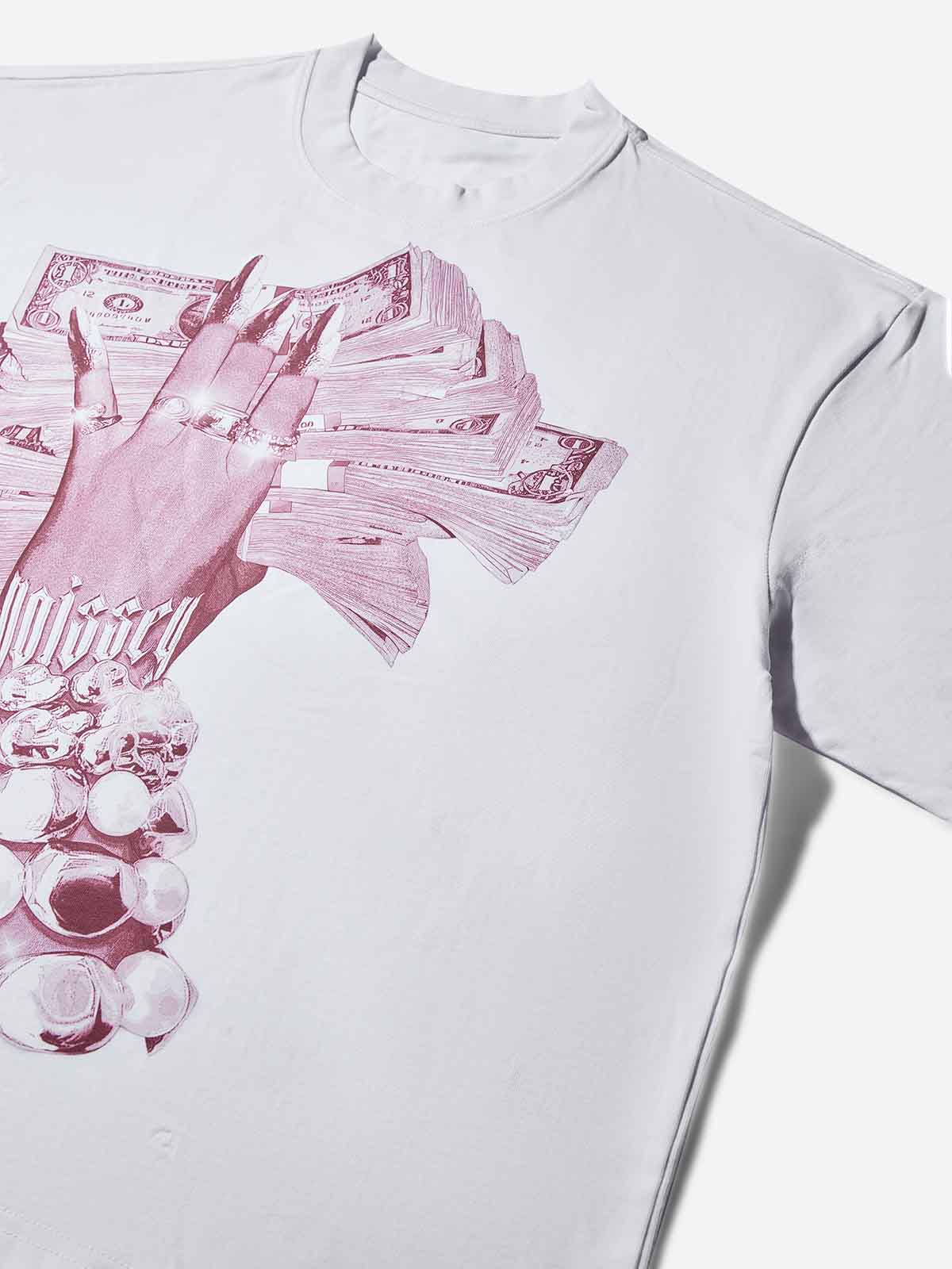 Boxy Oversized T-shirt with Money-Holding Nail Art Hand Print