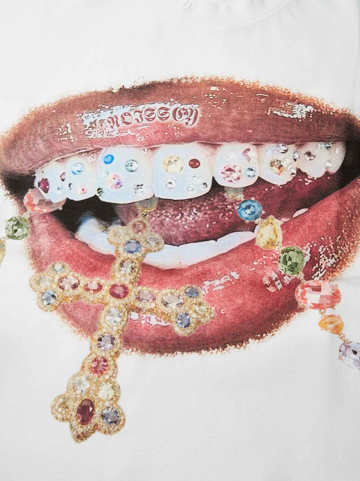 High-Quality Diamond Teeth Cross Print 350g T-Shirt