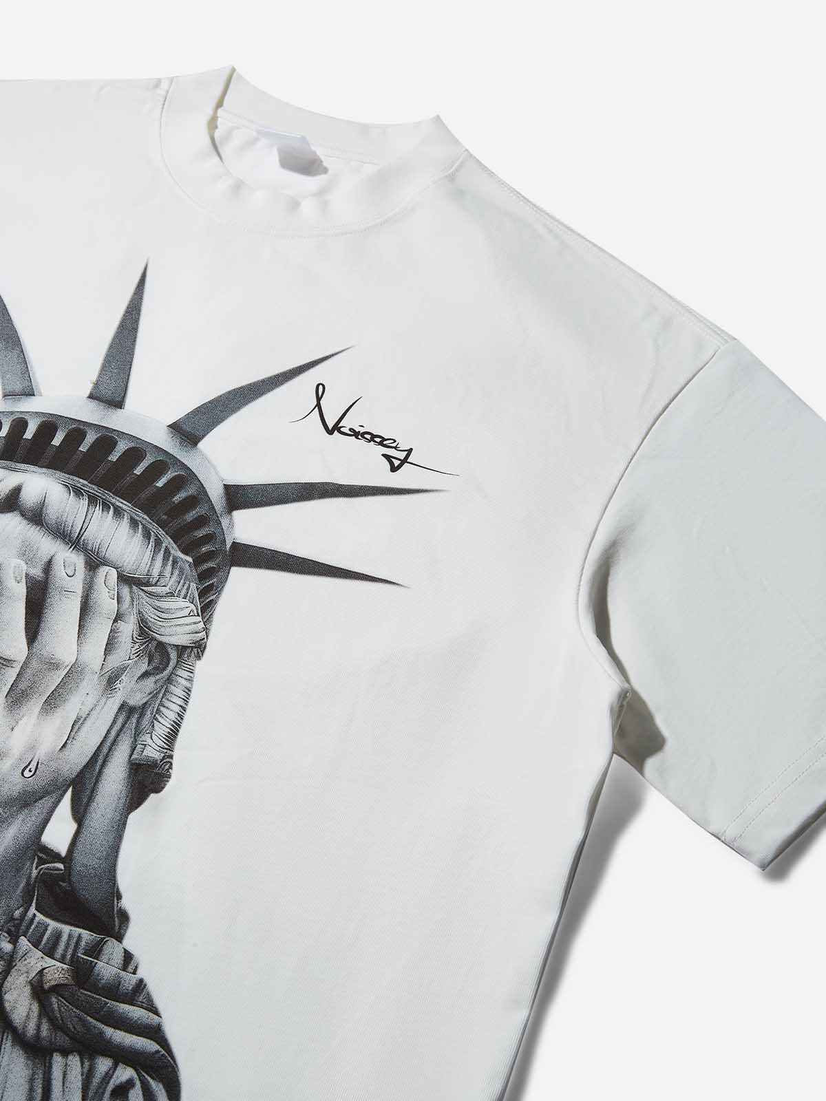 Boxy Oversized T-shirt with Weeping Statue of Liberty Print
