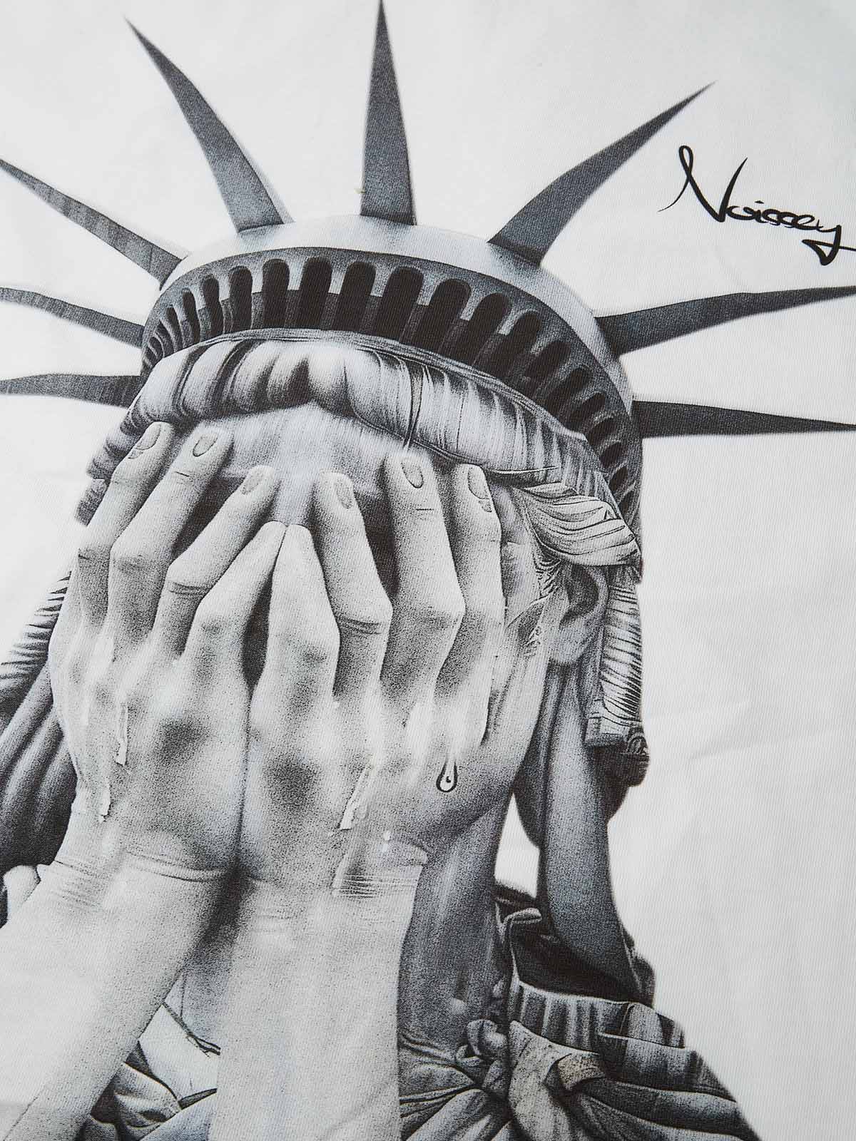 Boxy Oversized T-shirt with Weeping Statue of Liberty Print