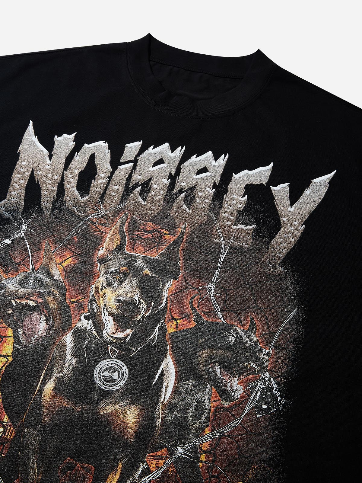 Boxy Oversized T-shirt "Three-Headed Doberman Breaking Through Barbed Wire"