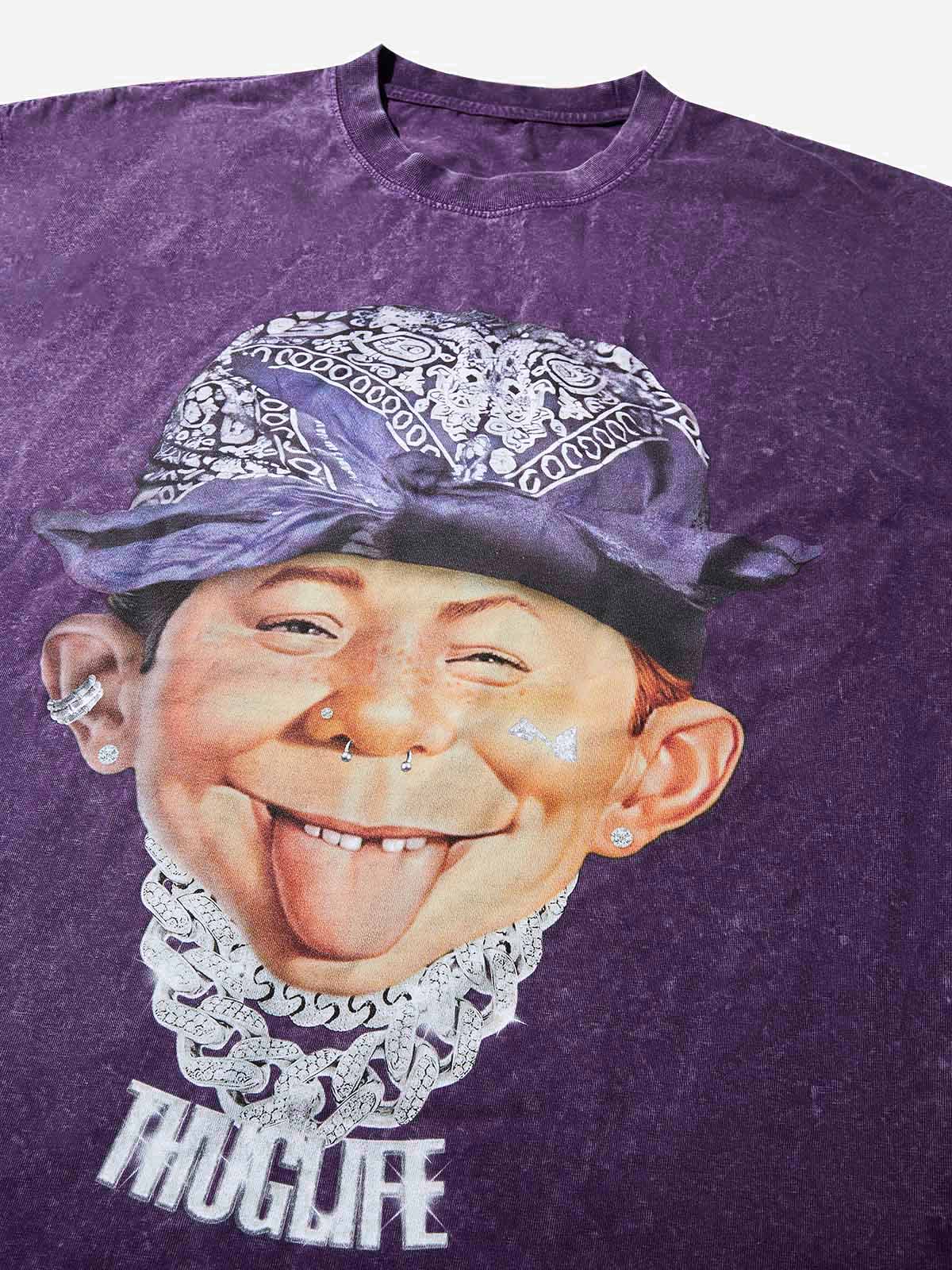 Bad Boy with Purple Paisley Headscarf Washed Print T-shirt