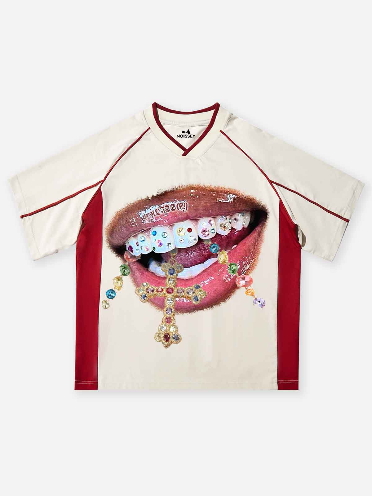 Diamond Teeth Cross Print T-shirt
