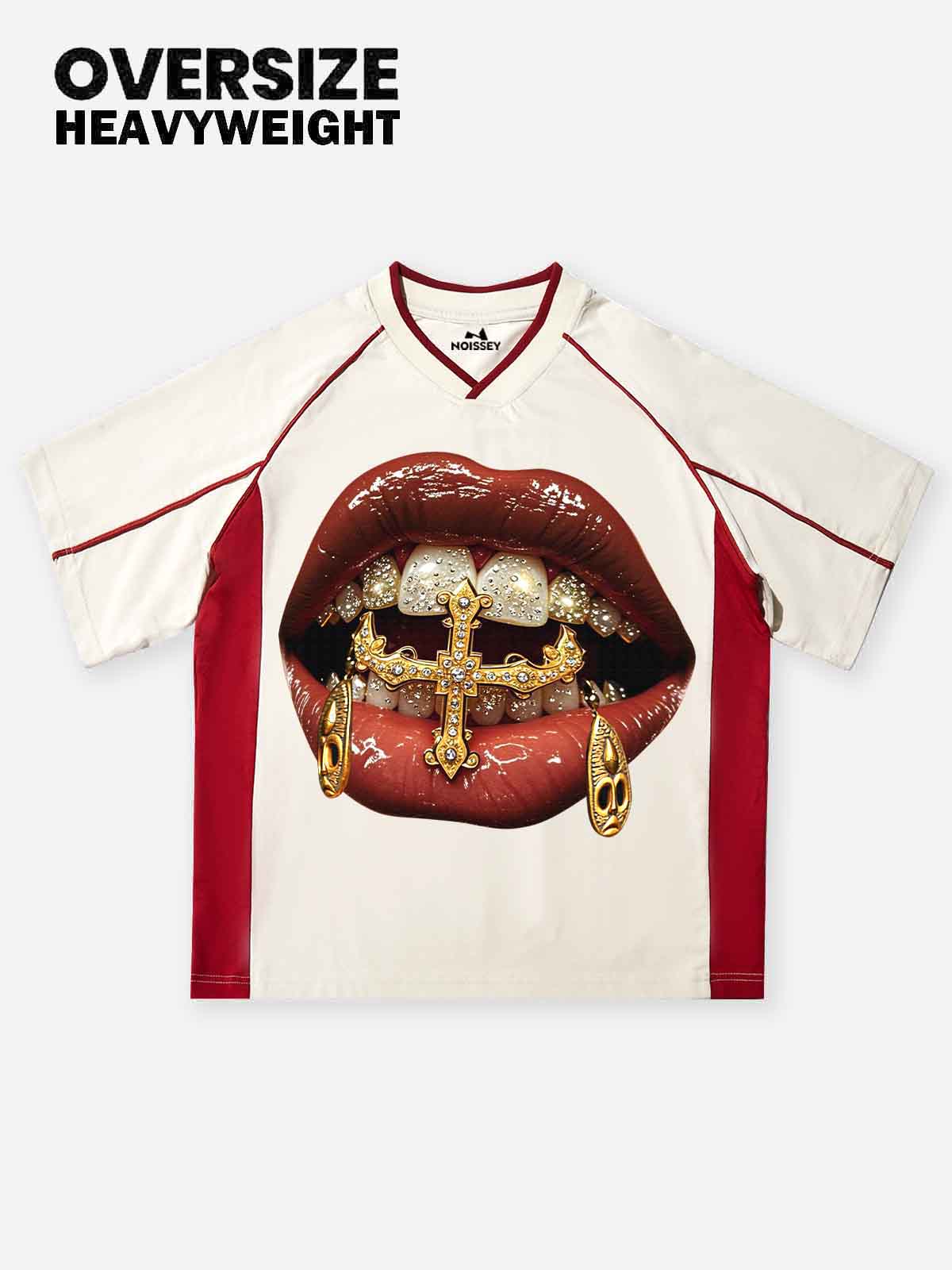 Gold Diamond Ring & Mask Culture Lip Print T-shirt