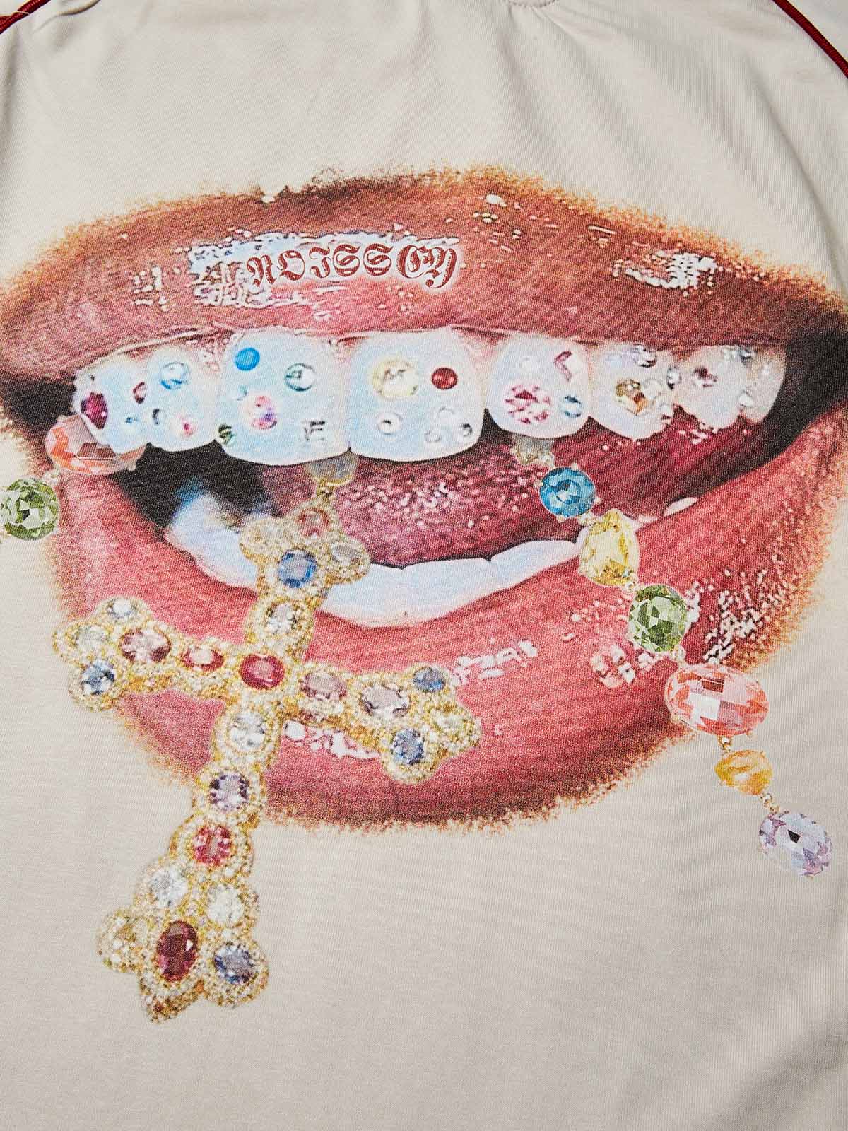 Diamond Teeth Cross Print T-shirt