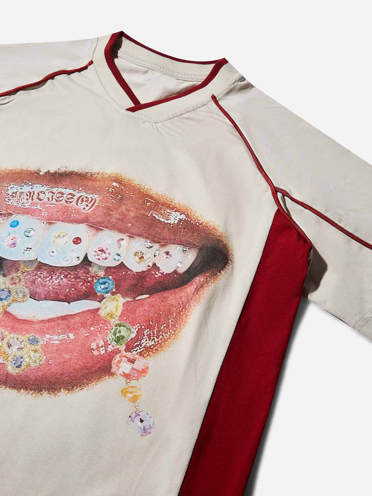 Diamond Teeth Cross Print T-shirt