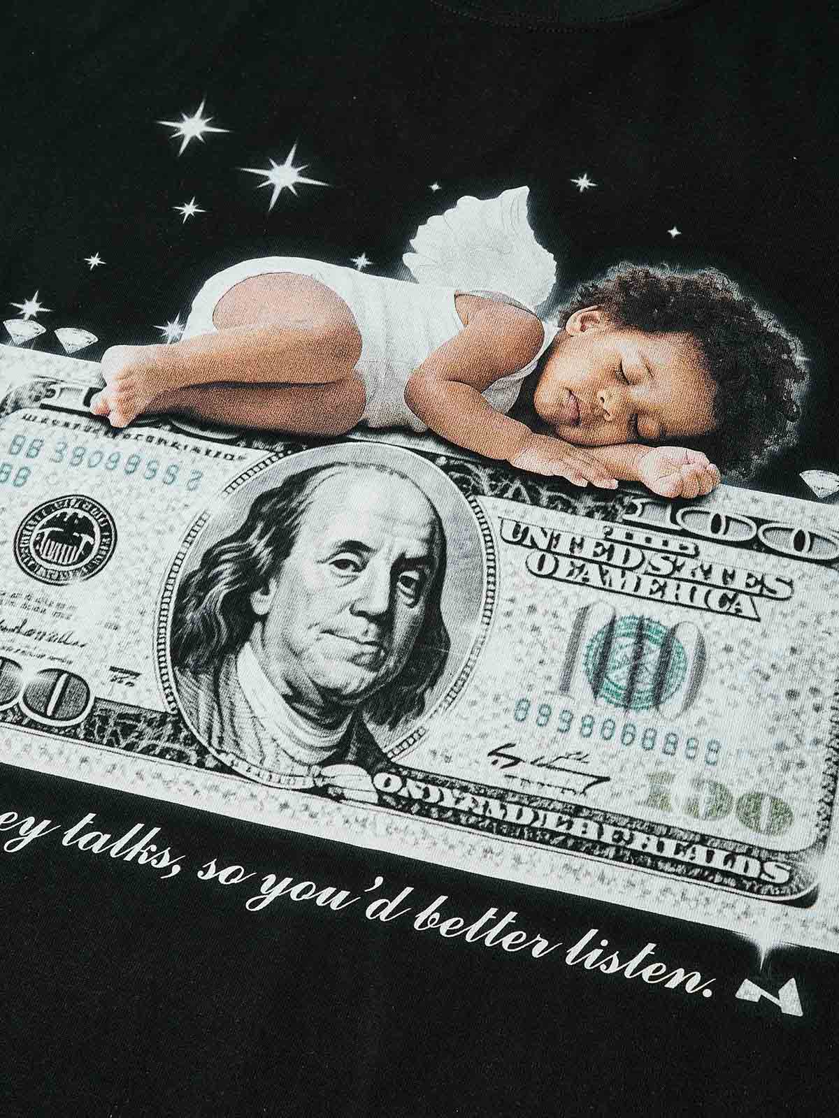 Little Angel Sleeping on Money Print T-shirt