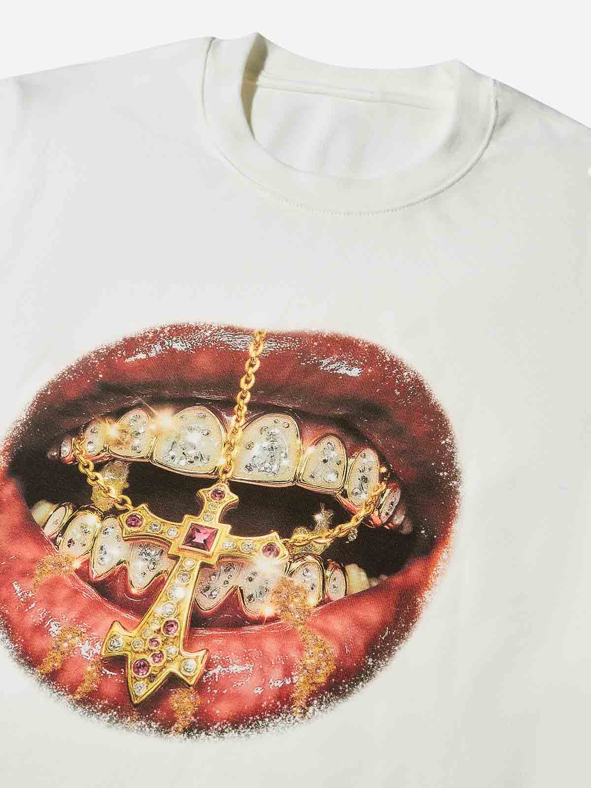 Baby Tee - Golden Cross Diamond Patch Grills Print T-shirt