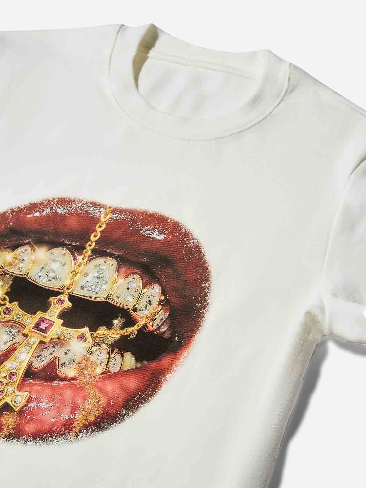 Baby Tee - Golden Cross Diamond Patch Grills Print T-shirt