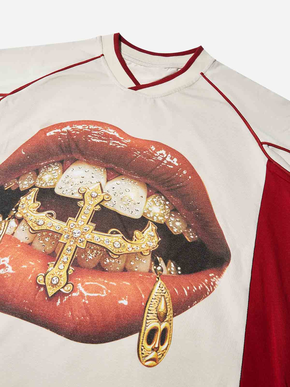 Gold Diamond Ring & Mask Culture Lip Print T-shirt
