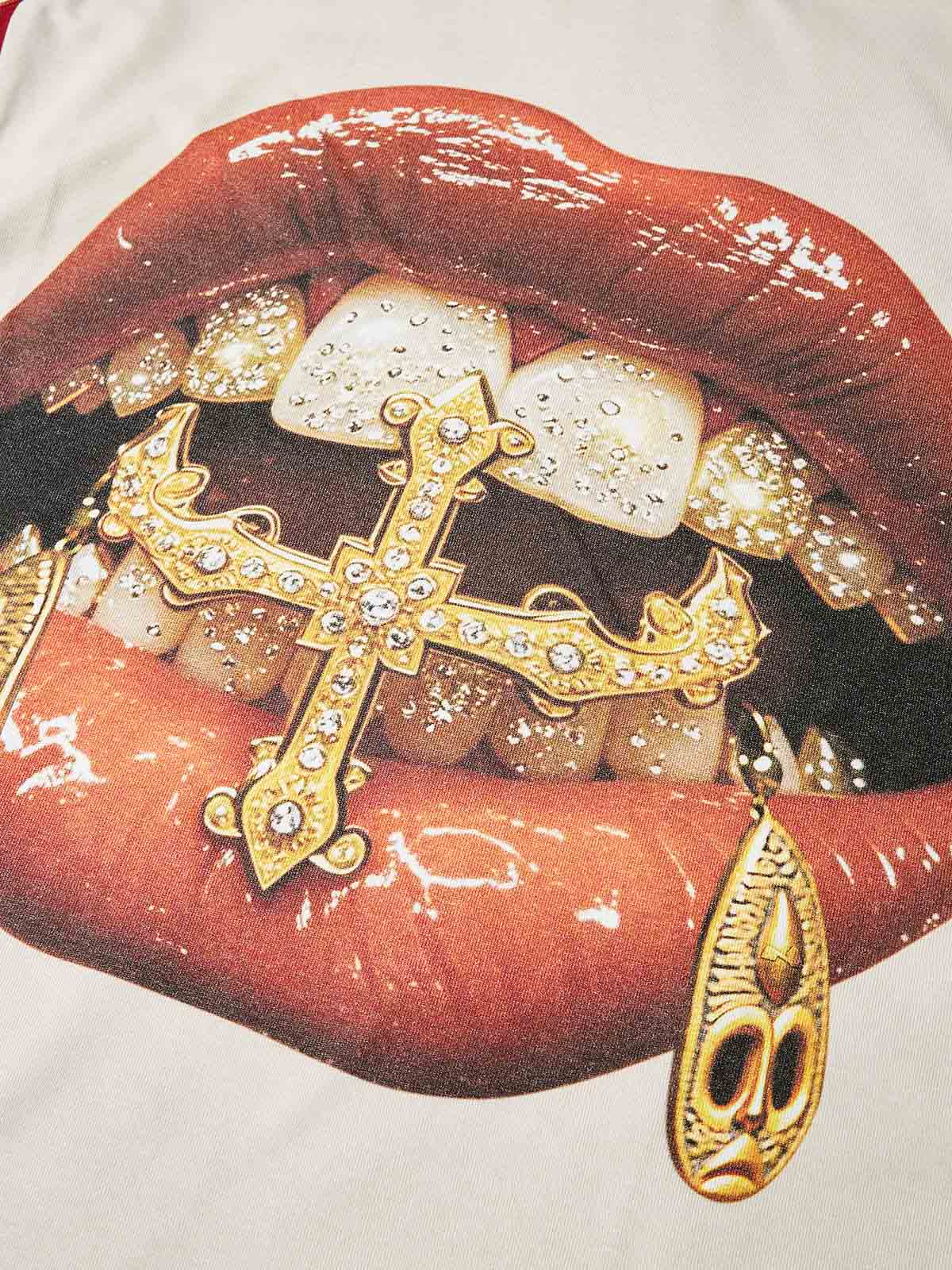 Gold Diamond Ring & Mask Culture Lip Print T-shirt