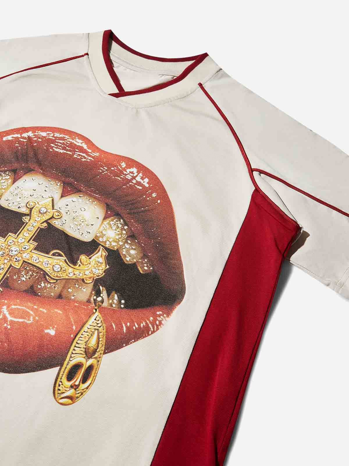 Gold Diamond Ring & Mask Culture Lip Print T-shirt