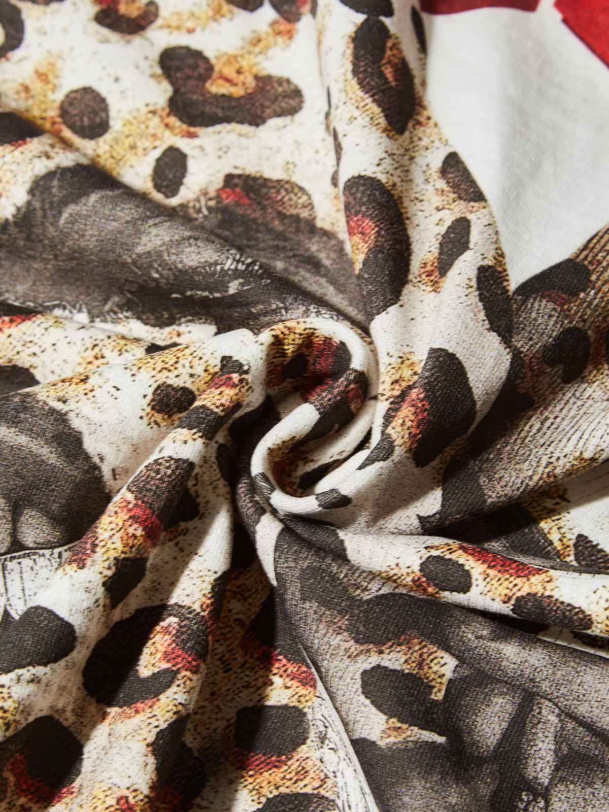 Double-Headed Leopard Print Balaclava Front & Back Print T-shirt