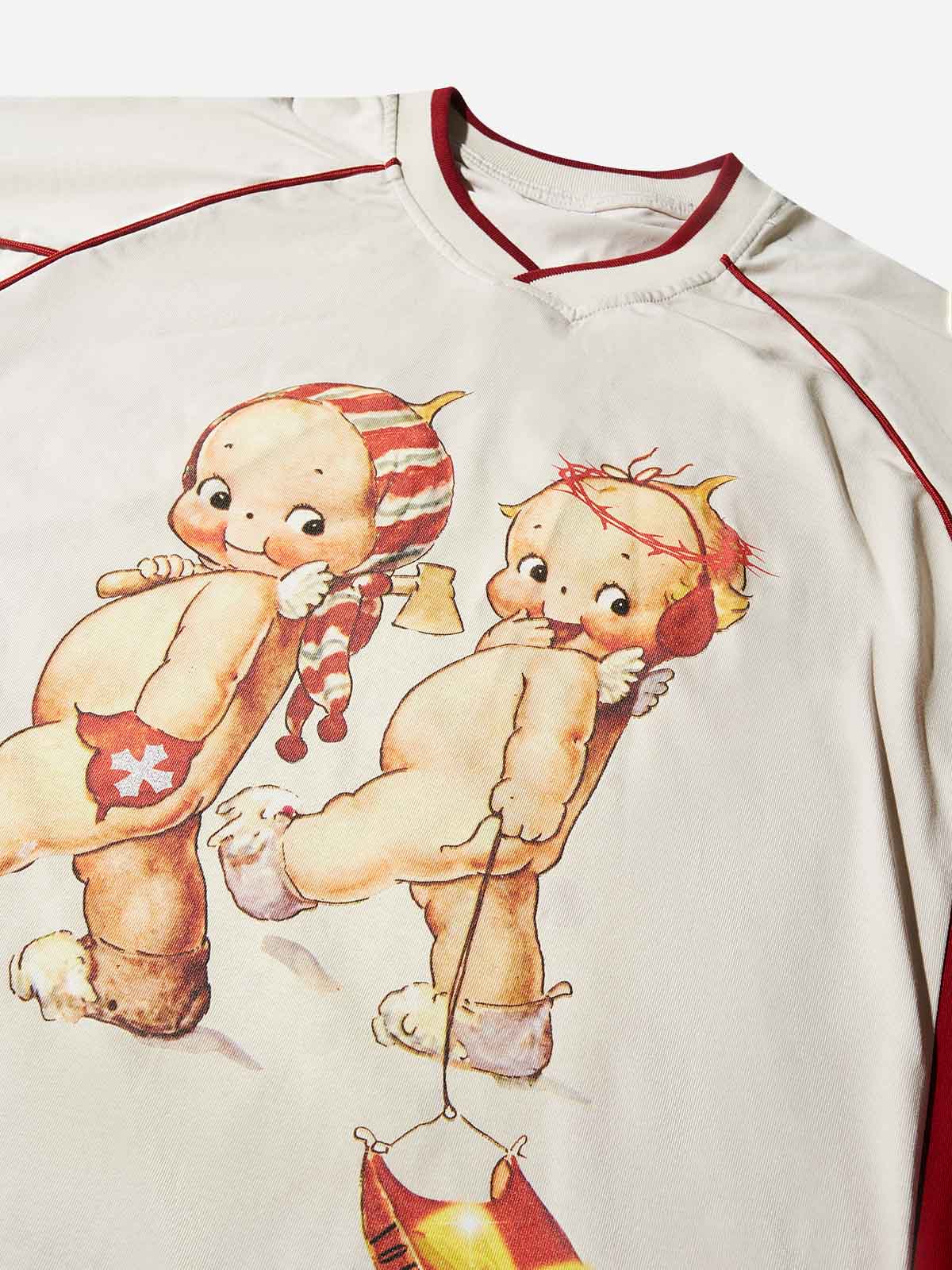 Cartoon Baby Red Striped Preppy Style Print T-shirt