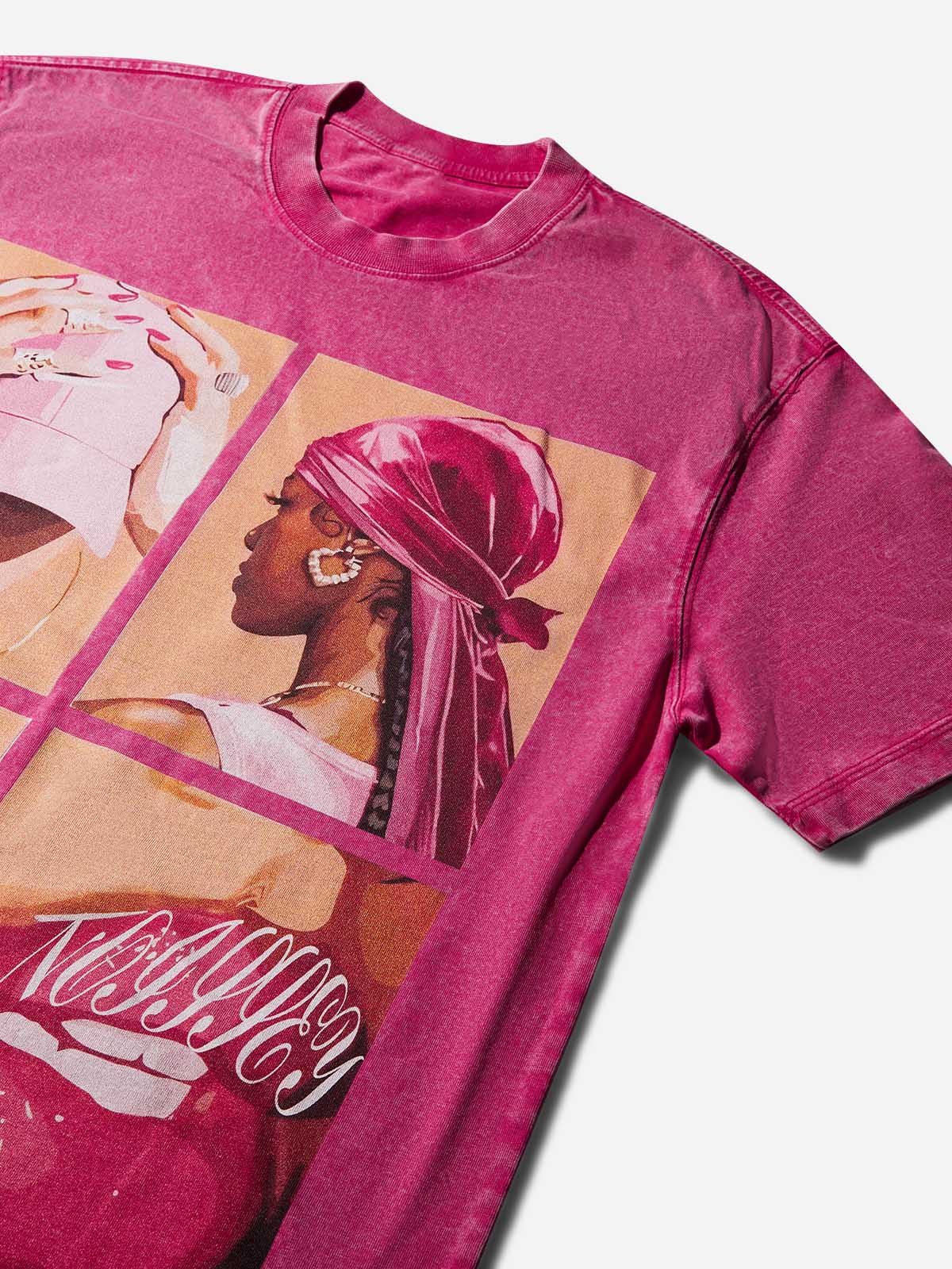 Art Collage Pink Washed Print T-shirt