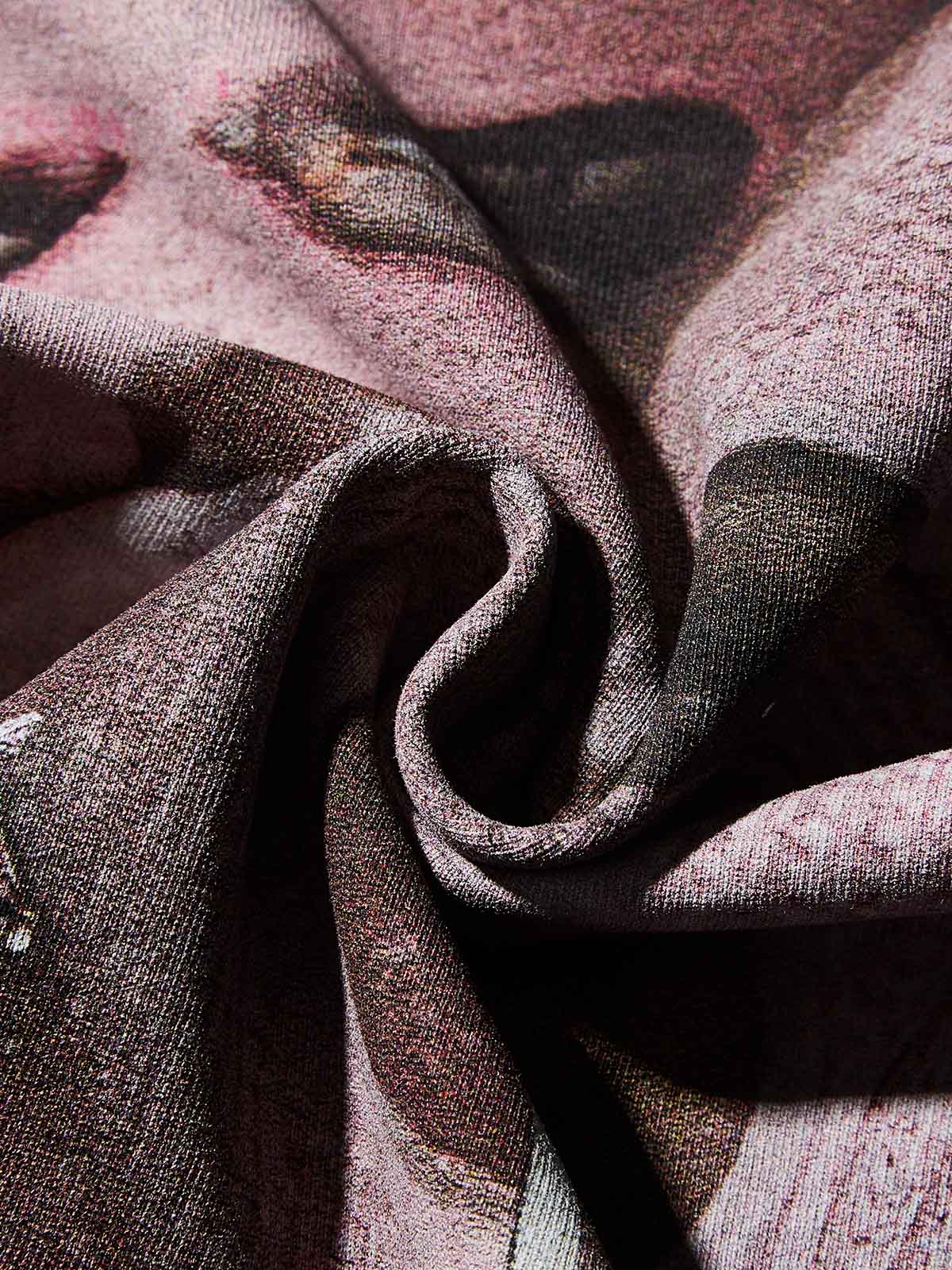 Pink Double-Person Balaclava Black Washed Print T-shirt