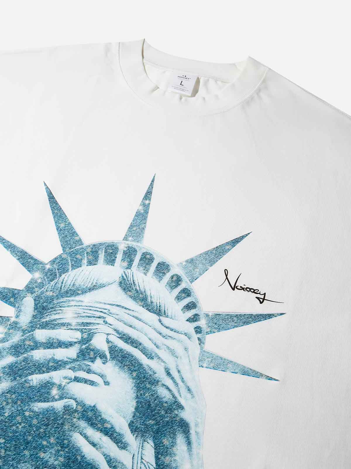 Boxy Oversized T-Shirt with Glittering Statue of Liberty Print
