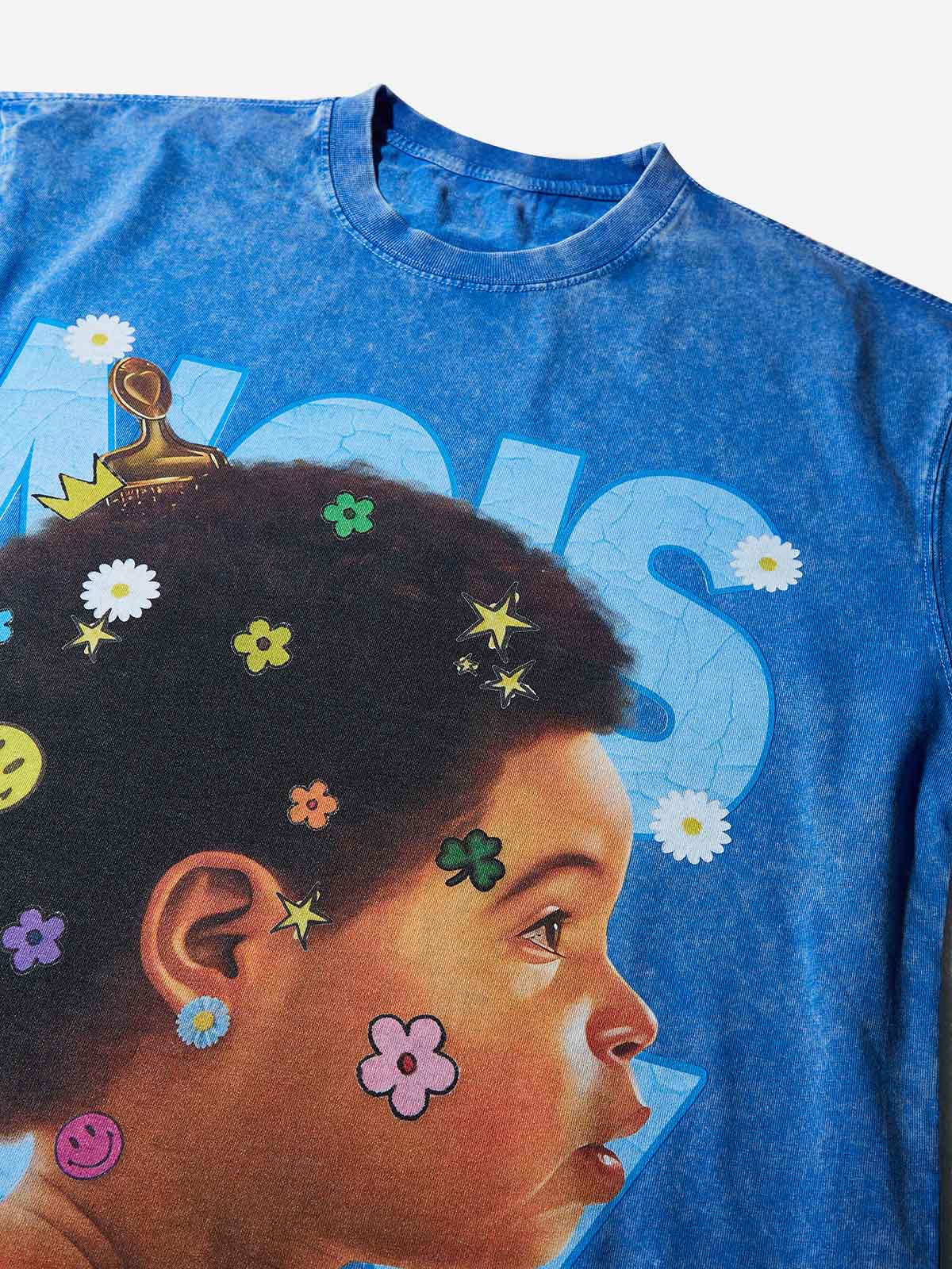 Kid-fun Washed Blue Printed T-shirt