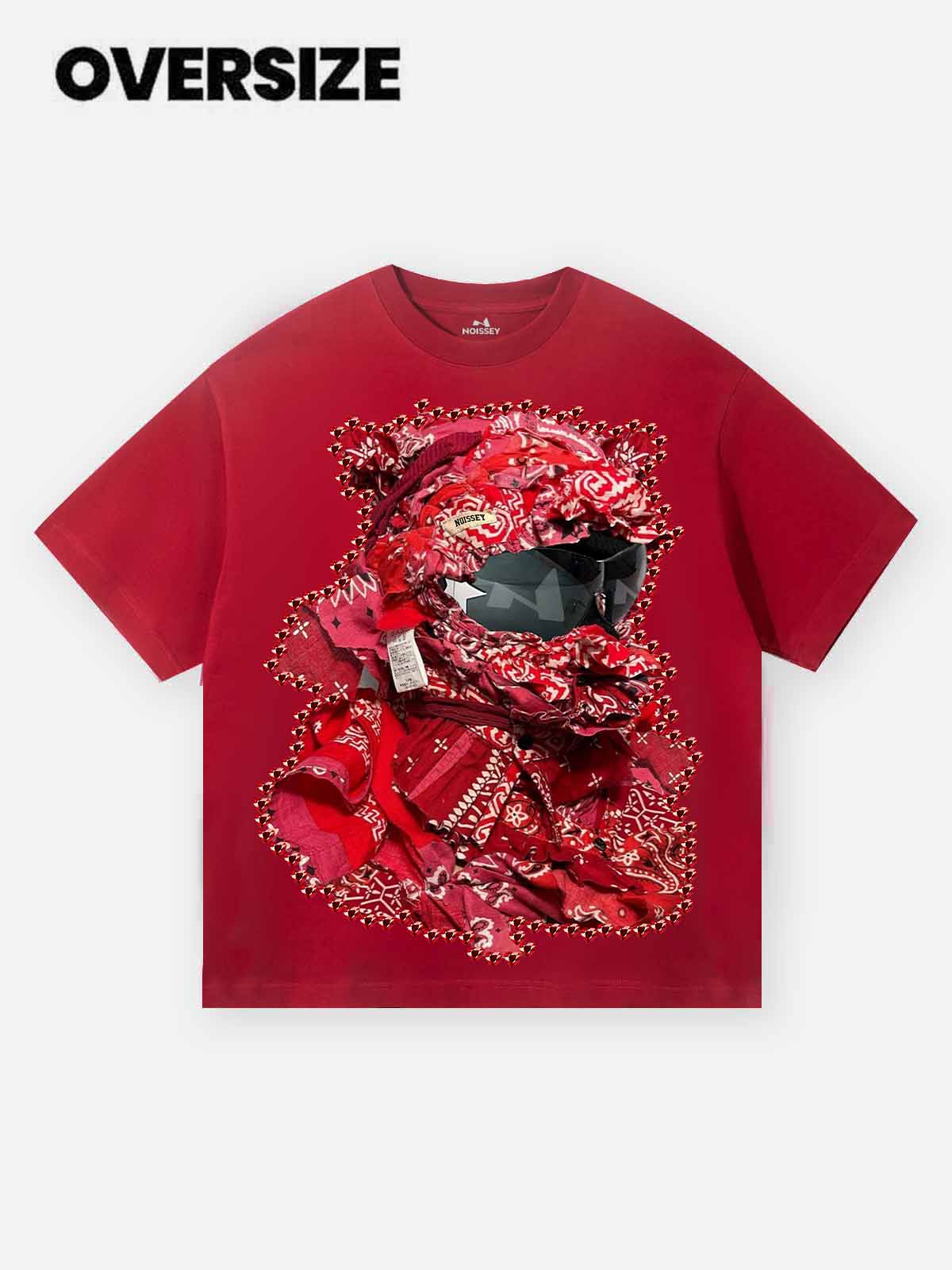 Red Shattered Collage Face Mask print T-shirt