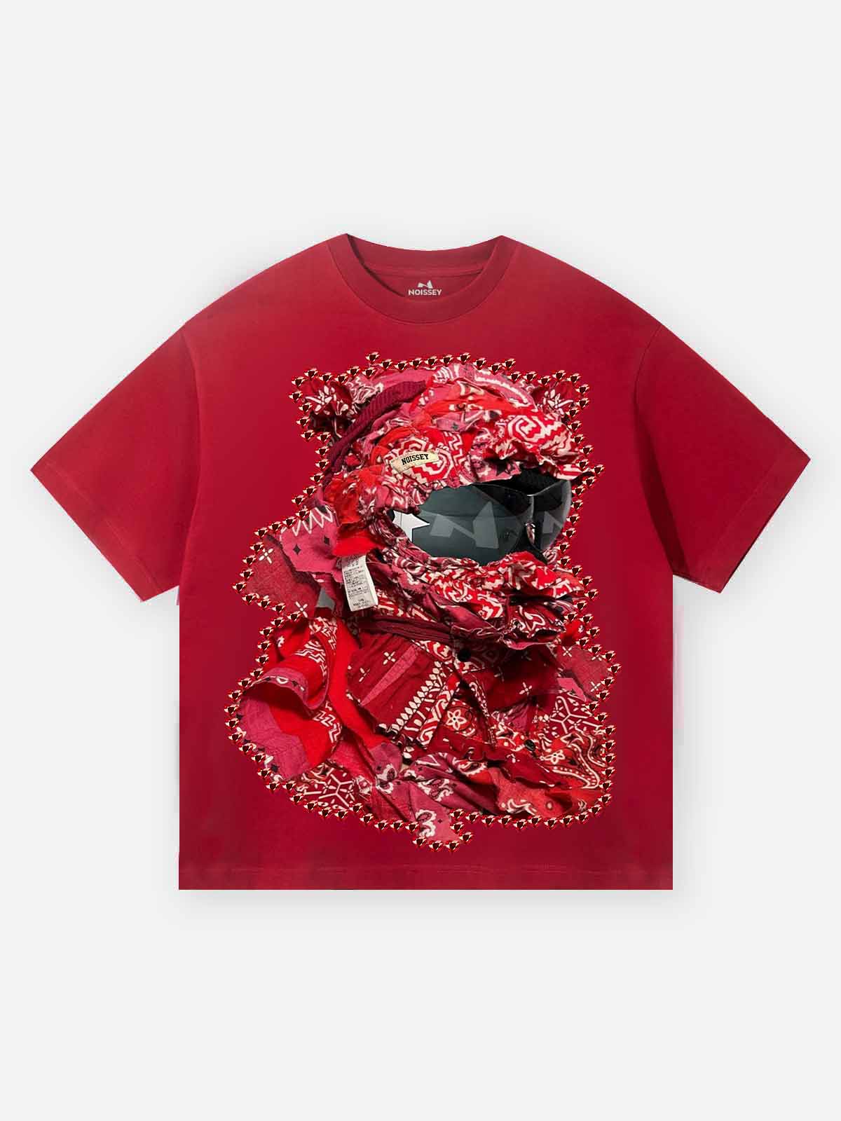 Red Shattered Collage Face Mask print T-shirt