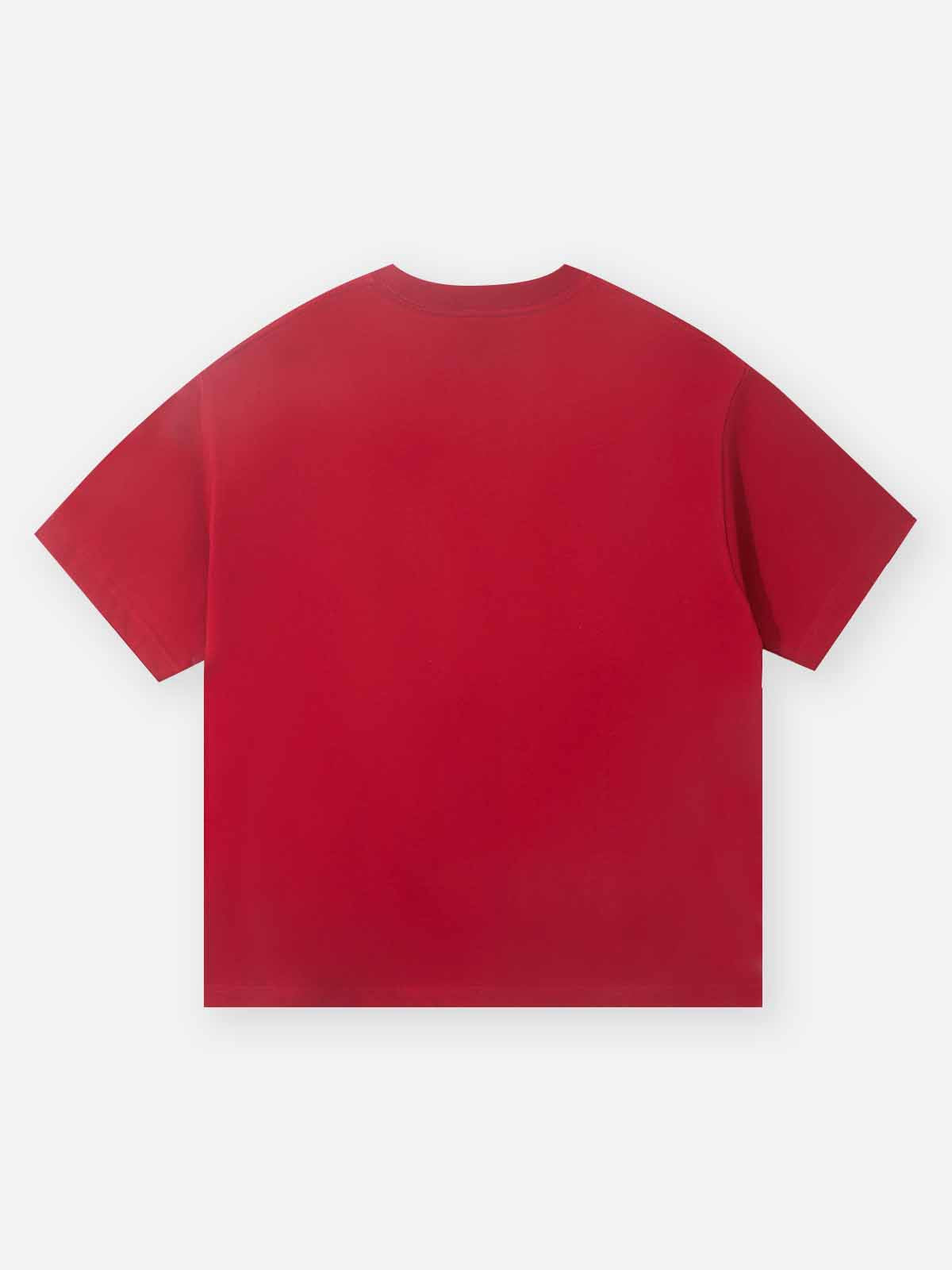 Colorful Cotton-Woven Cat-Ear Hat Girl Character Print Red Quick-Dry T-Shirt