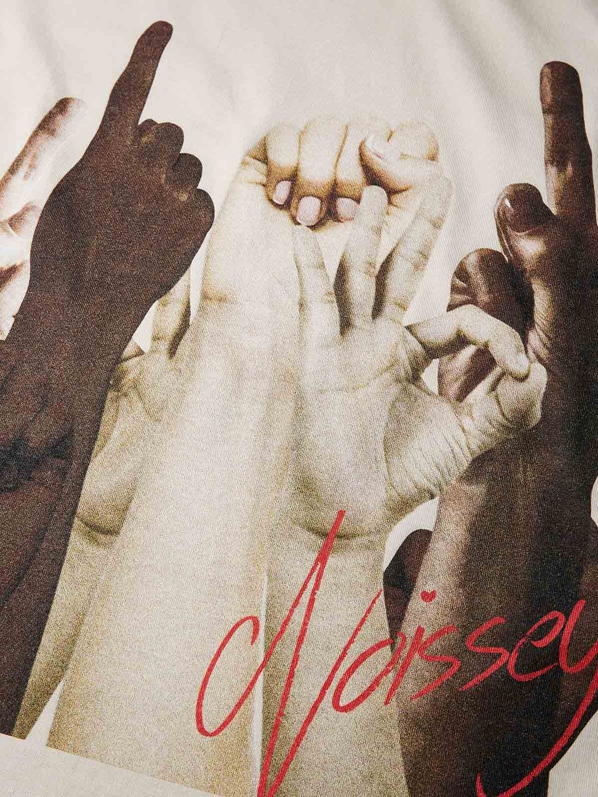 Celebratory Victory Gesture College-Style Print T-shirt