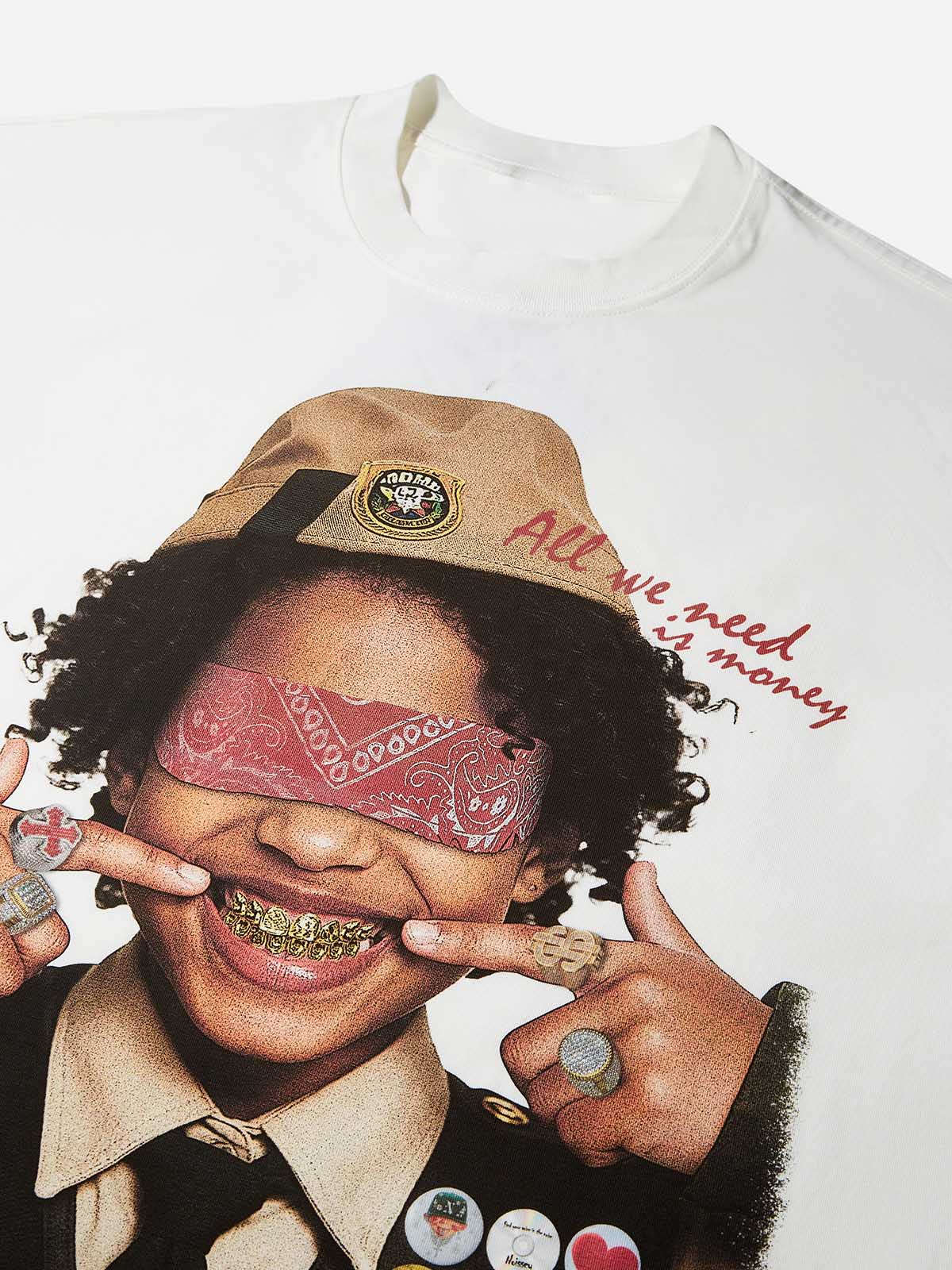 Boxy Oversized T-shirt with Scout Girl Print and DIY Badge