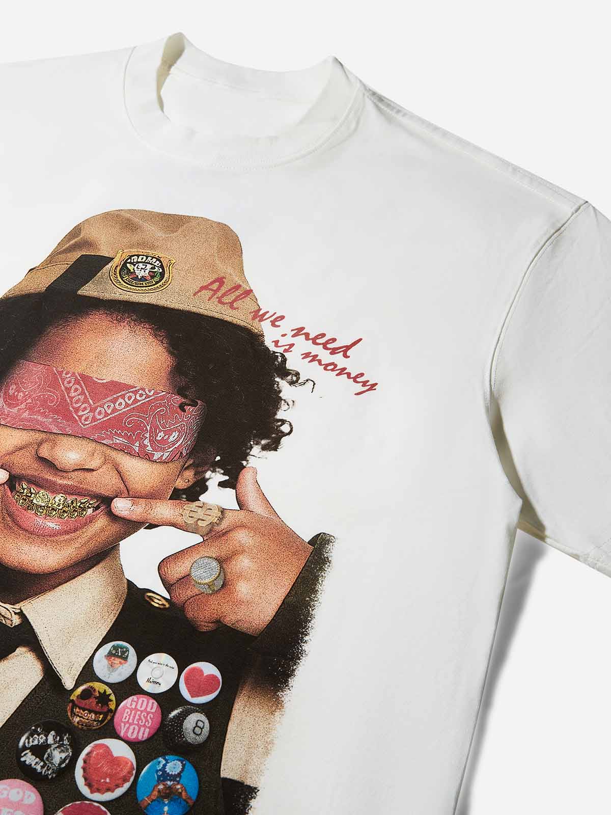 Boxy Oversized T-shirt with Scout Girl Print and DIY Badge