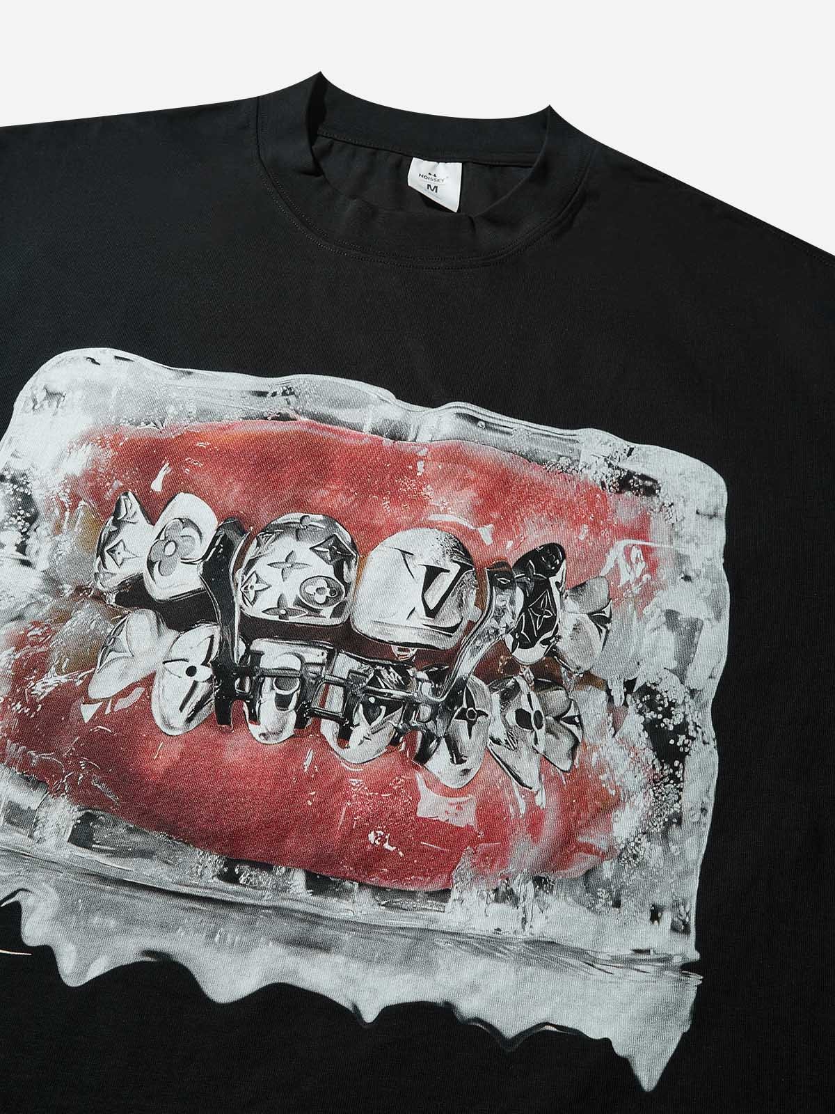 Boxy oversized T-shirt with Grills art print in ice blocks