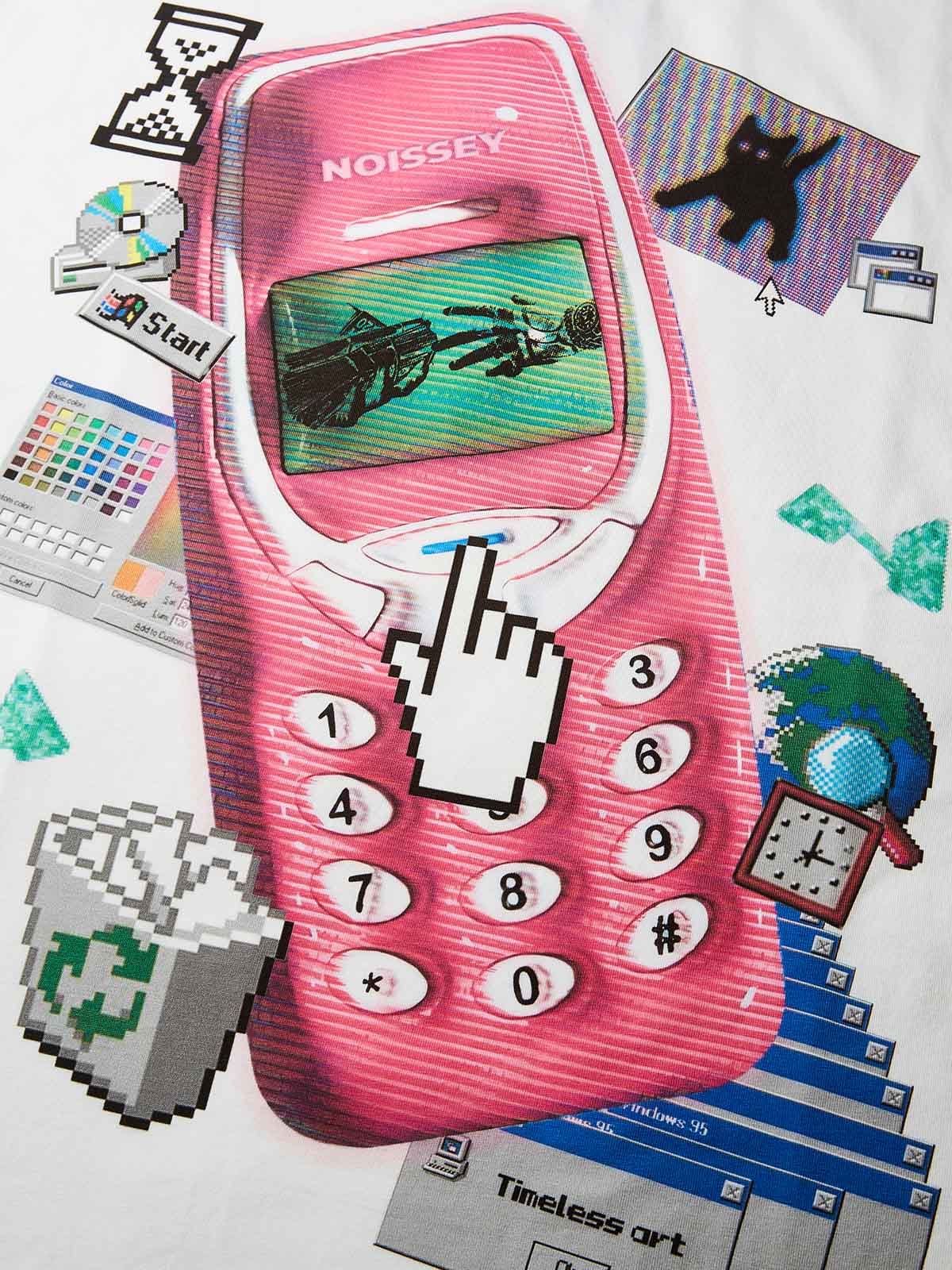 3D Pink Pager Retro Print Boxy Oversized T-shirt