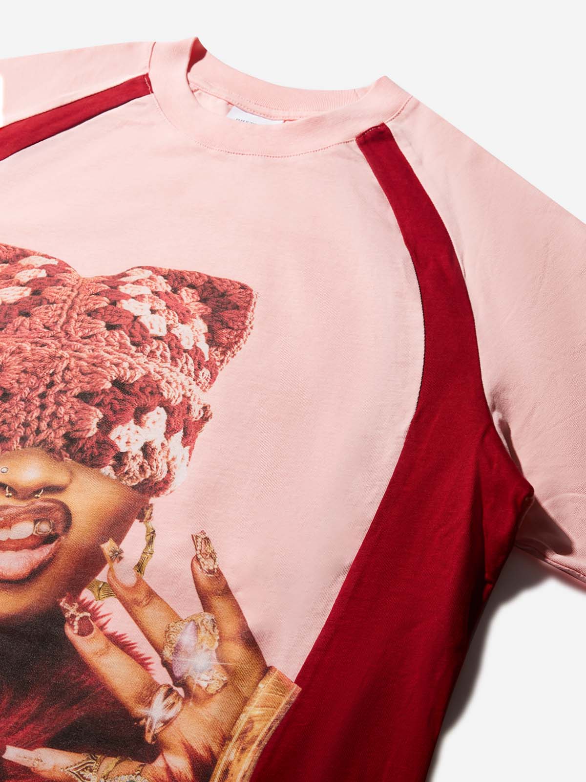 Rich Girl Cat-ear Hat Print pink Preppy T-shirt