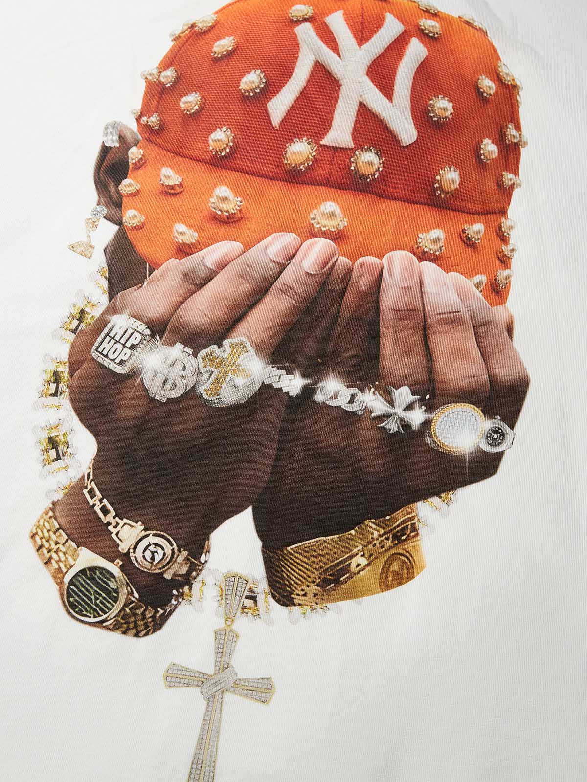 Boxy Oversized T-Shirt with Orange Pearl Cap & Jewelry Print