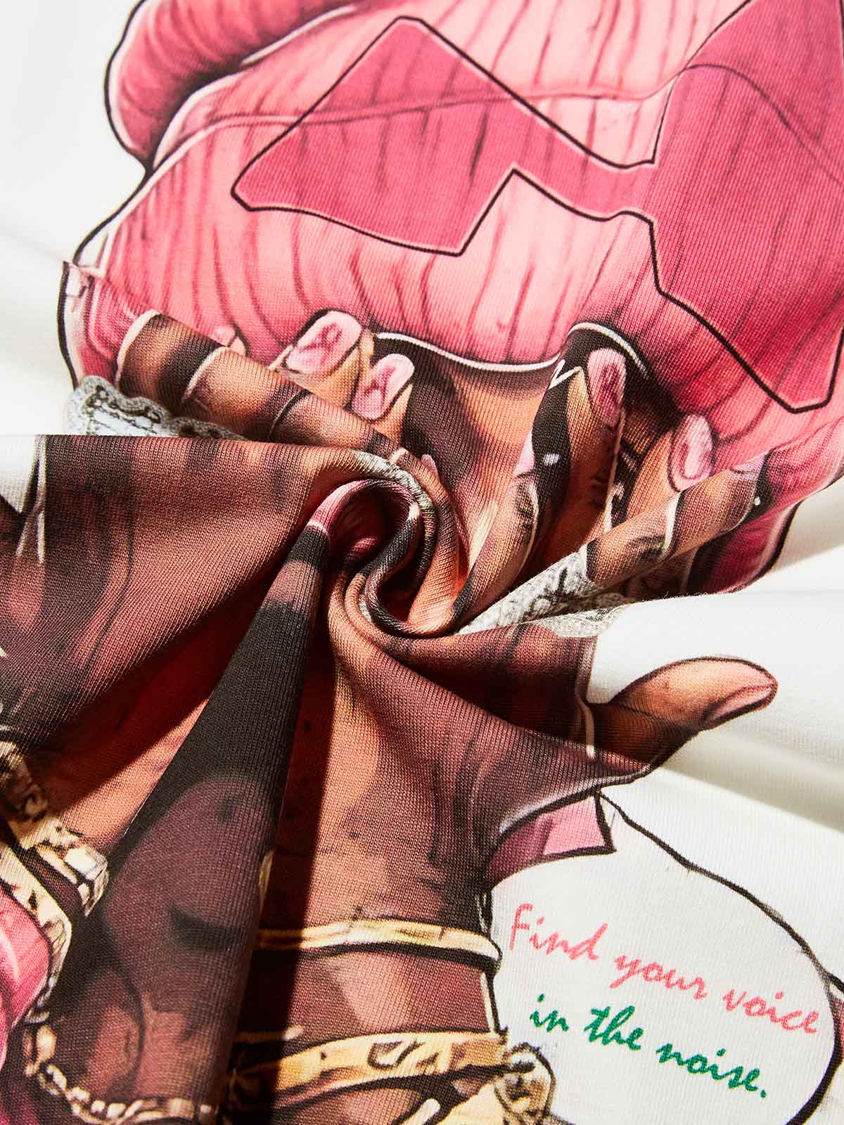 Boxy Oversized T-shirt with Noissey Logo and Pink Beanie Comic Print