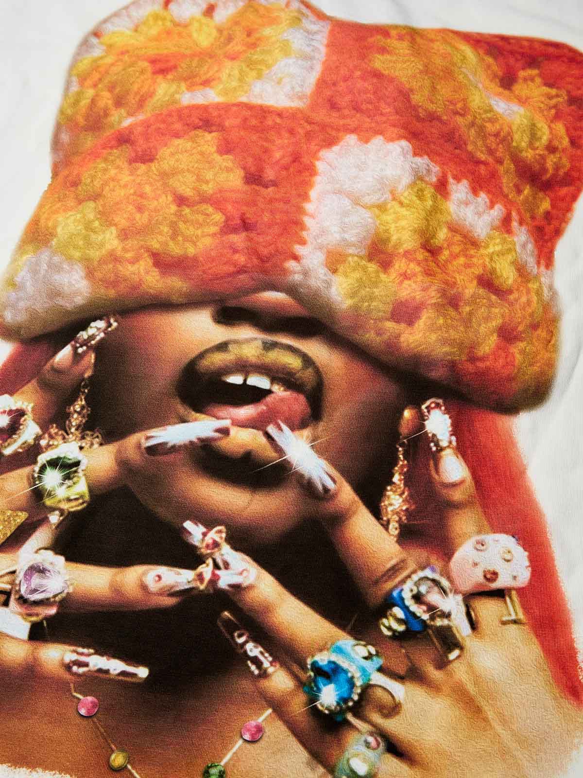 Boxy Oversized T-shirt with Orange Cat-Ear Hoodie Girl Print