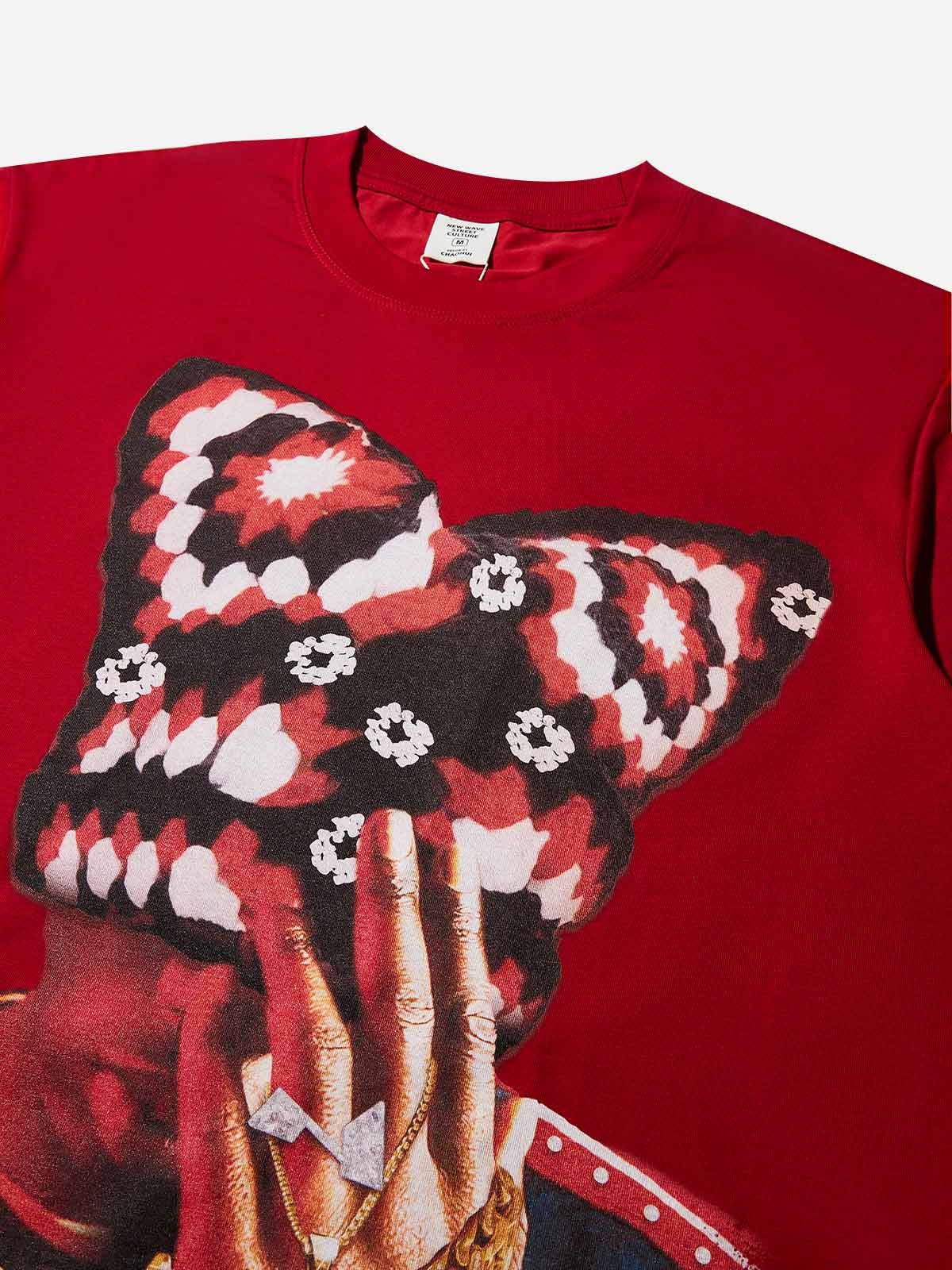 Red Light and Shadow Art Figure with Cat Ears Print Red Quick-Dry T-Shirt