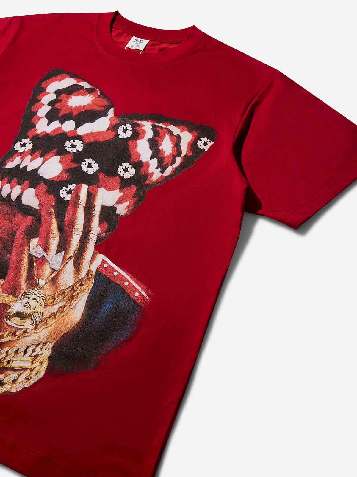 Red Light and Shadow Art Figure with Cat Ears Print Red Quick-Dry T-Shirt