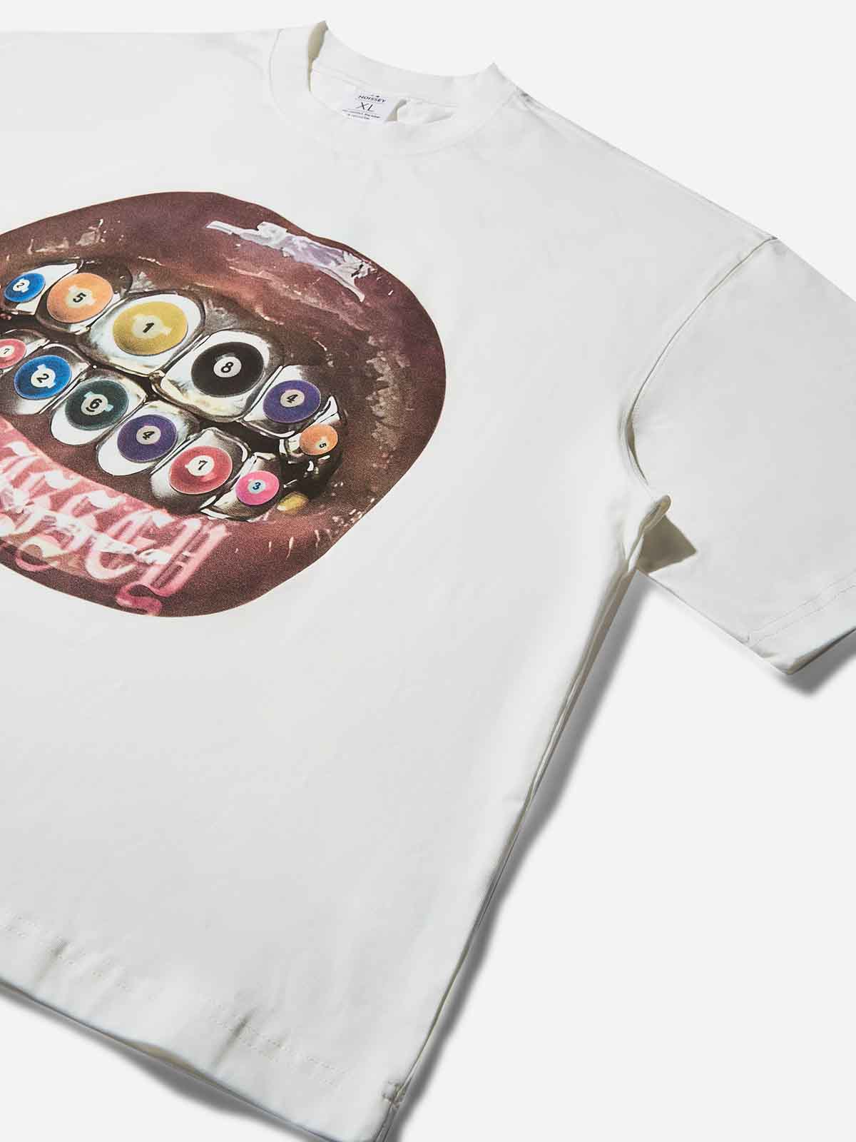 Boxy Oversized T-shirt with Billiard Grills Print