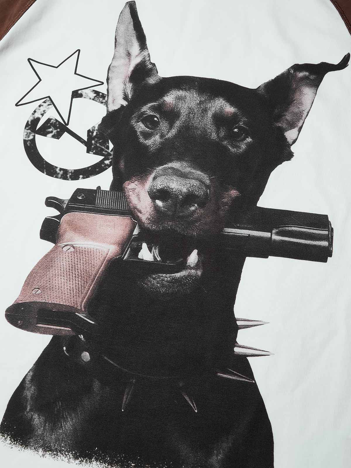 Doberman Pinscher and Its Toys Color-block Preppy Style Print T-shirt