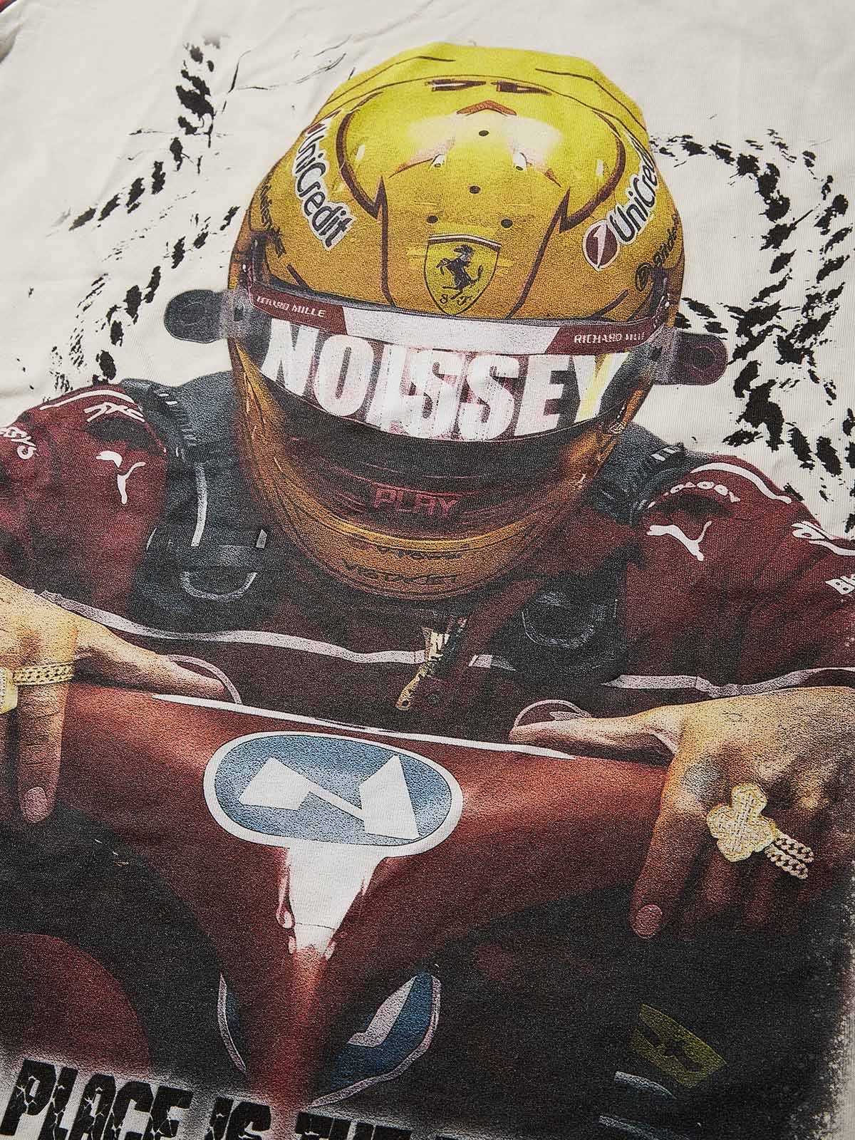 Speeding racing character print Preppy-style T-shirt