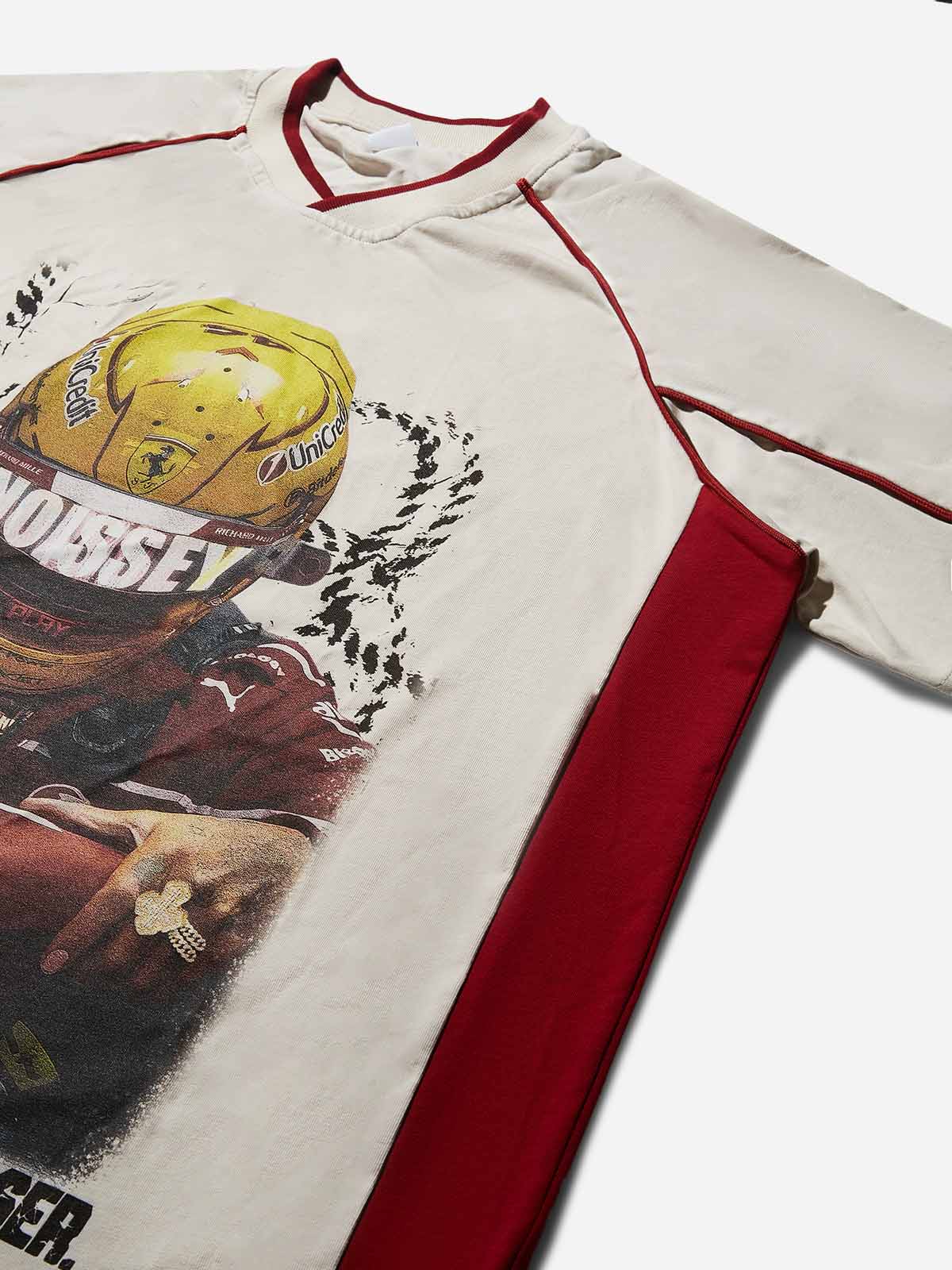 Speeding racing character print Preppy-style T-shirt