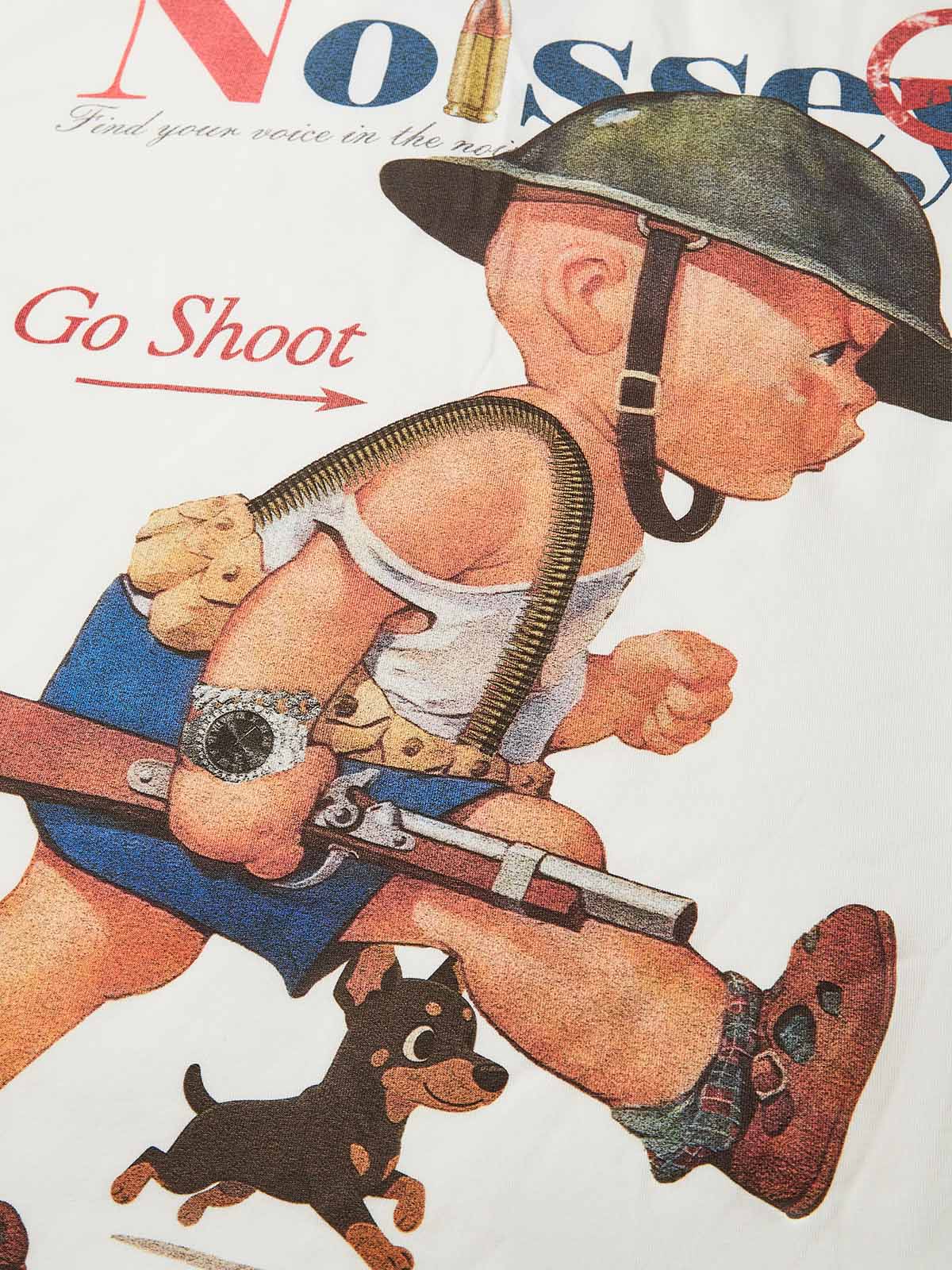 Boxy Oversized T-shirt with Angry Cartoon Kid Trendy Print