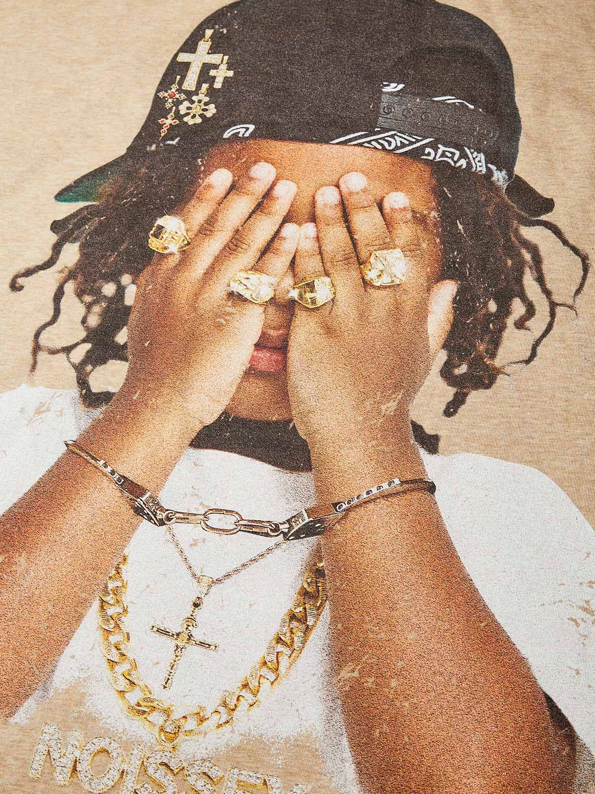 Boxy Oversized T-shirt with Hip-Hop Kid Covering Eyes Print