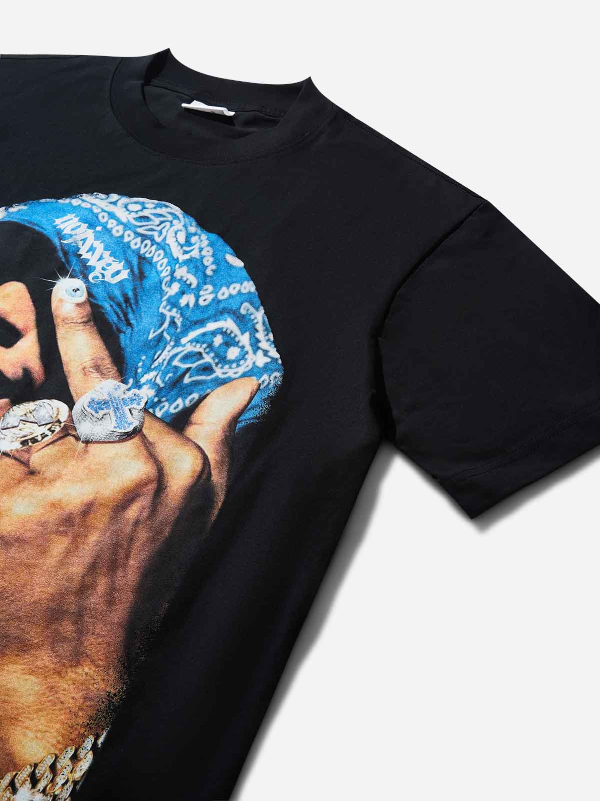 Blue Paisley Prints Headscarf Figure T-shirt