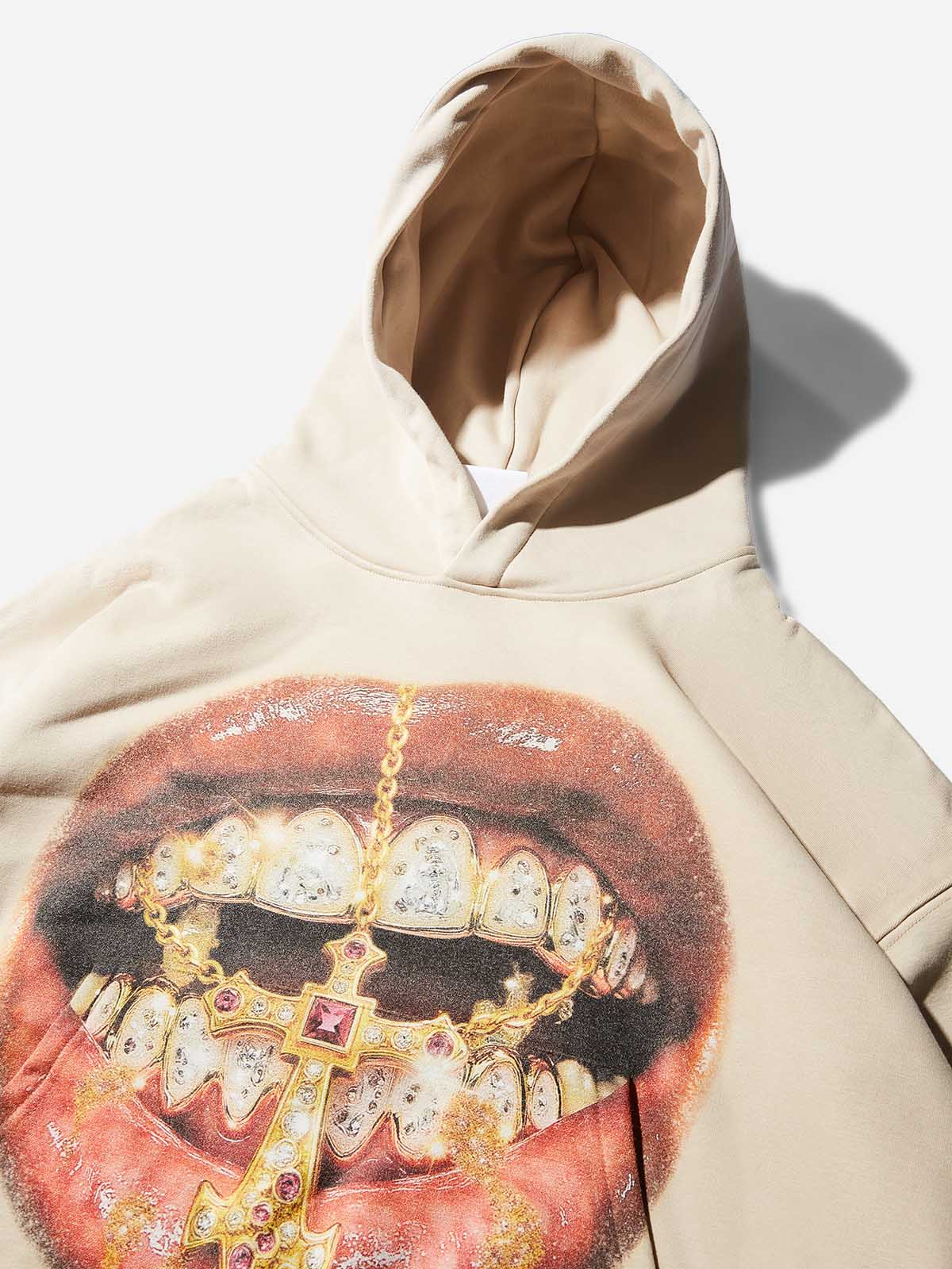 Golden Cross Diamond Patch Grills Print Sweat-Wicking Tech Fabric Hoodie